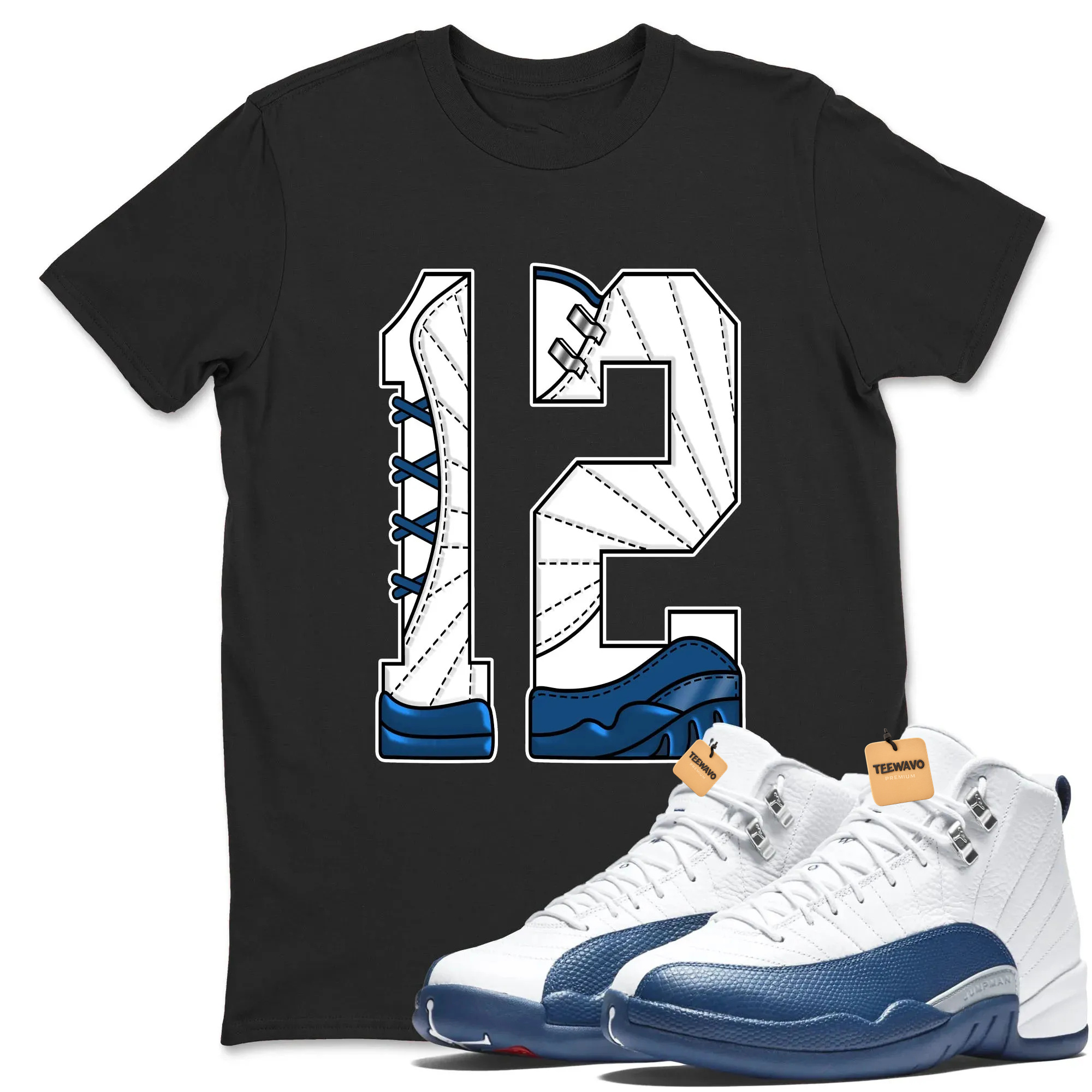 Number 12 TEEWAVO Sneaker Tees - Air Joardan 12 French Blue