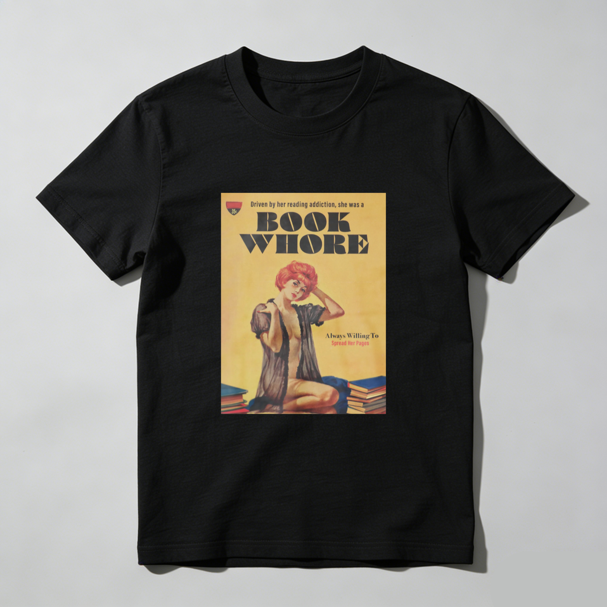 Book Whore Vintage Pinup Reading Scene tshirt 100% cotton