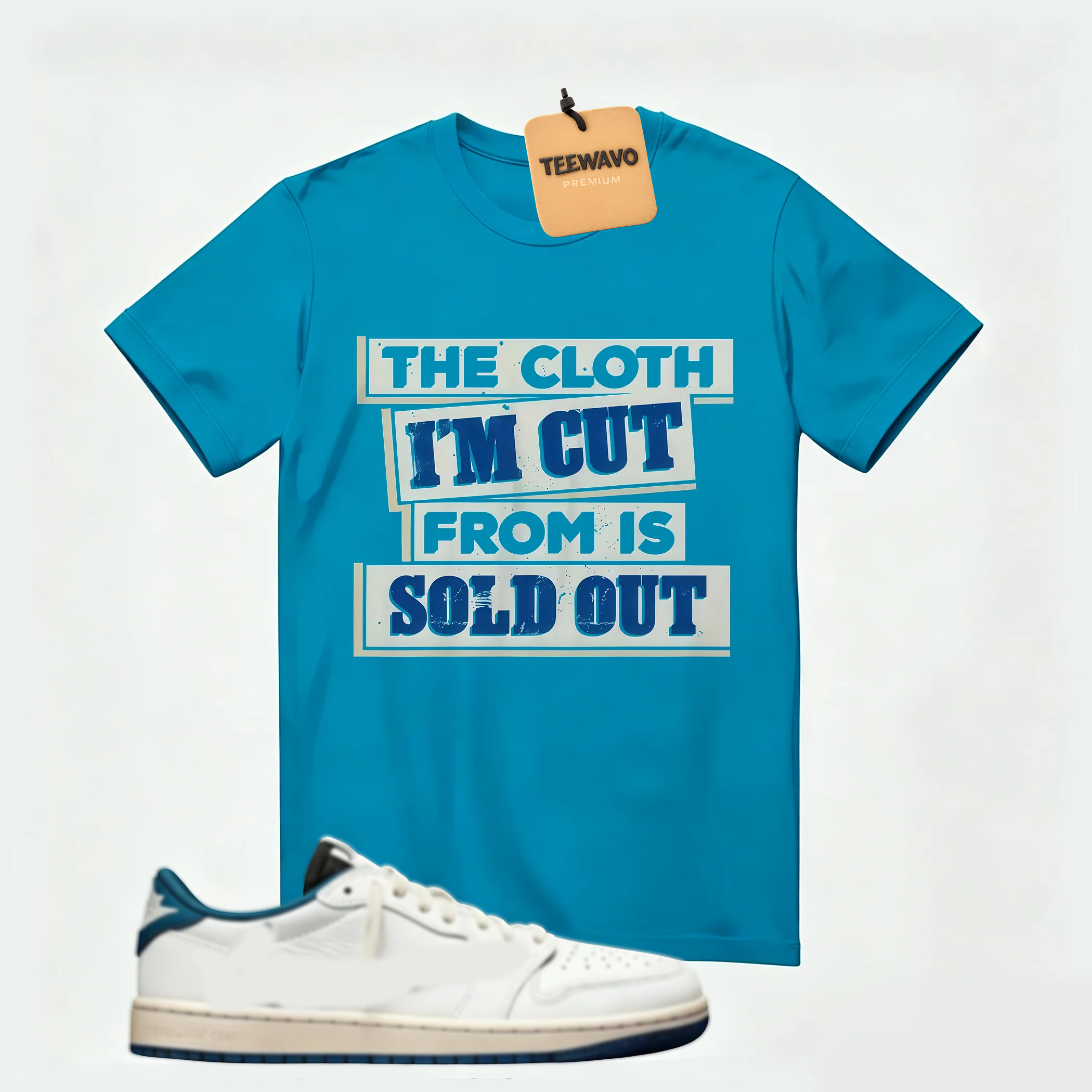 AJD 1 Low OG SP x Fragment Design x Travis Scott Sail Military Blue , T-Shirt (The Cloth I'm Cut From Refreshed)