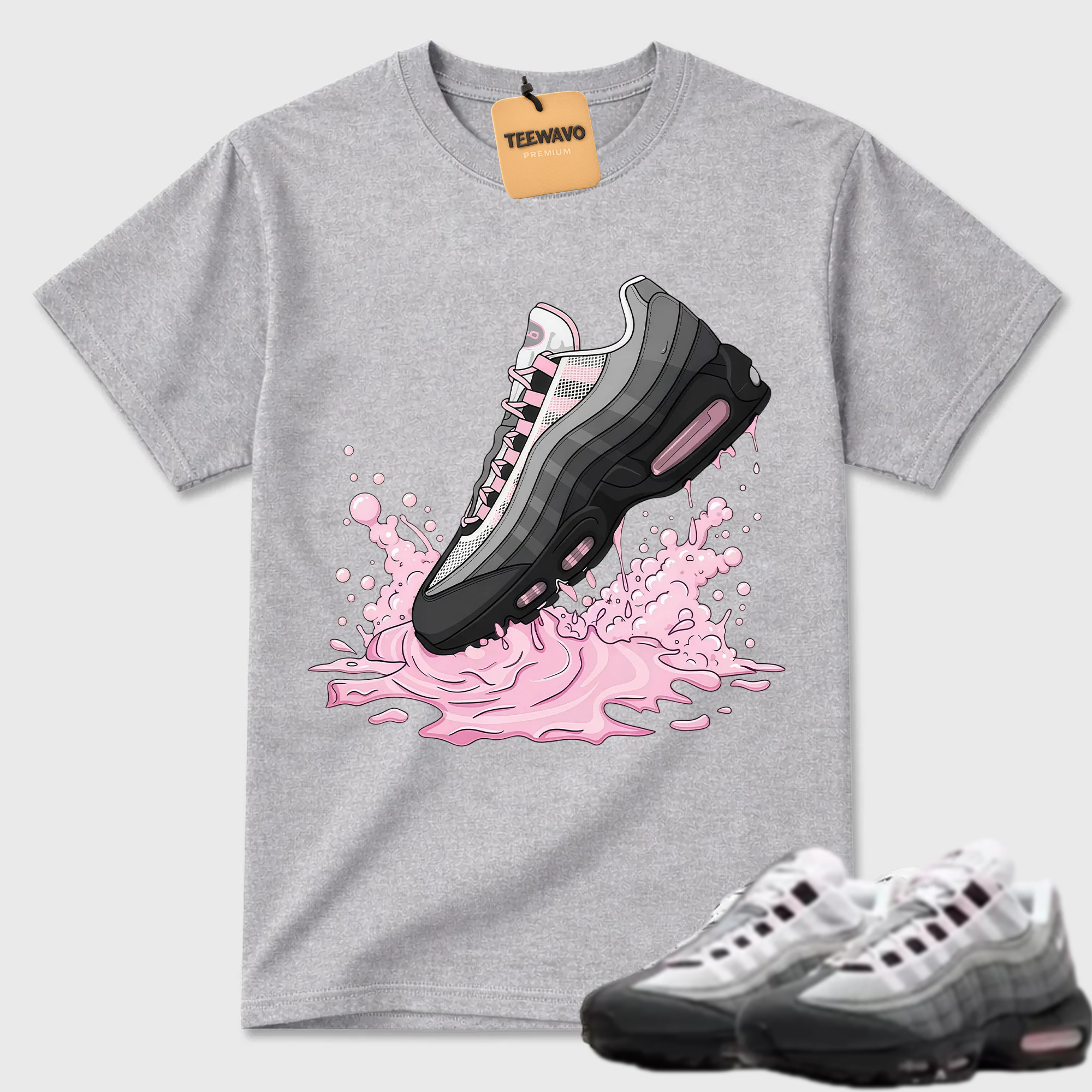 Air Max 95 Pink Foam Black White OG Big Bubble T Shirt Match Dripping Shoe