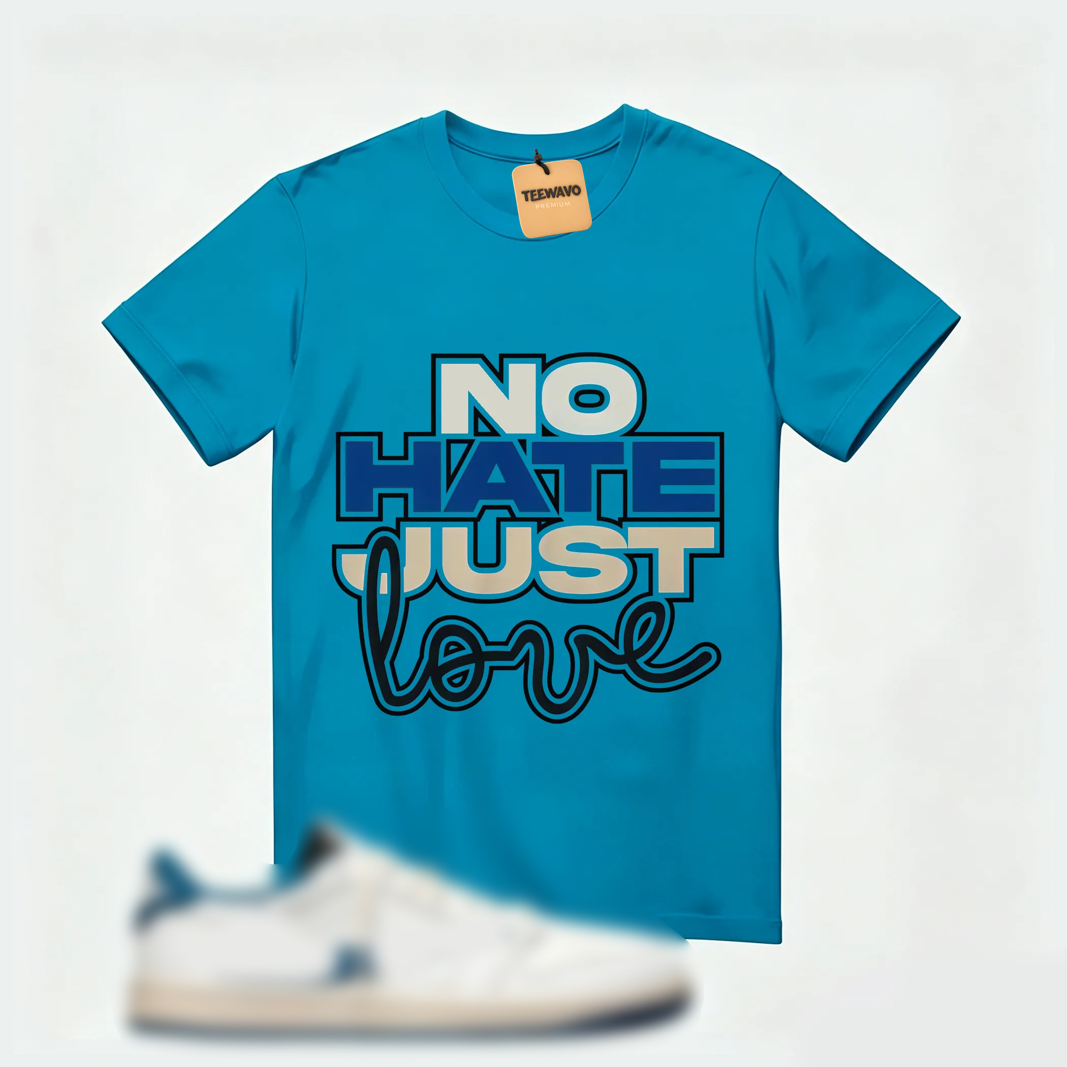 AJ 1 Low OG SP x Fragment Design x Travis Scott Sail Military Blue , T-Shirt (No Hate Just Love)