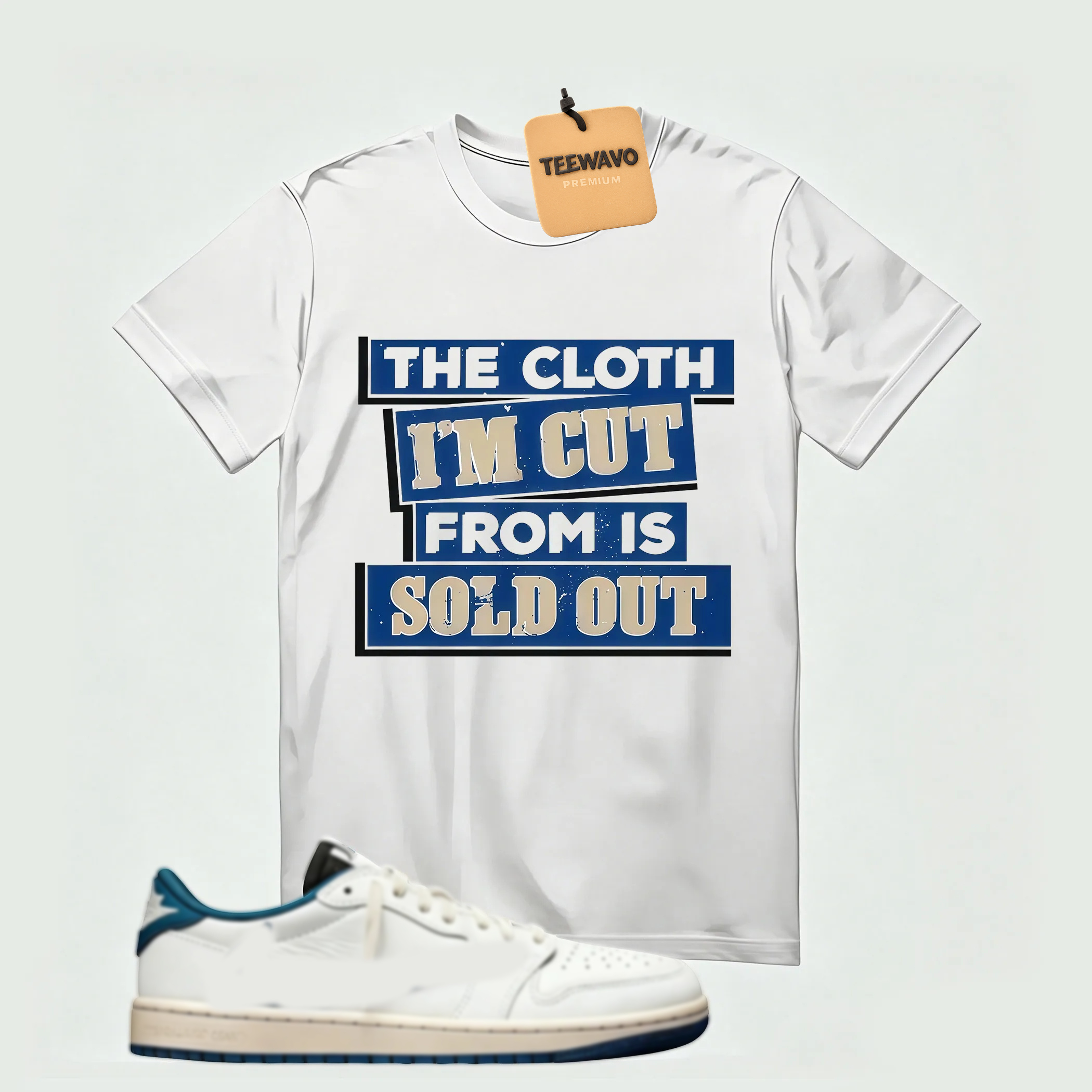 AJD 1 Low OG SP x Fragment Design x Travis Scott Sail Military Blue , T-Shirt (The Cloth I'm Cut From Refreshed)