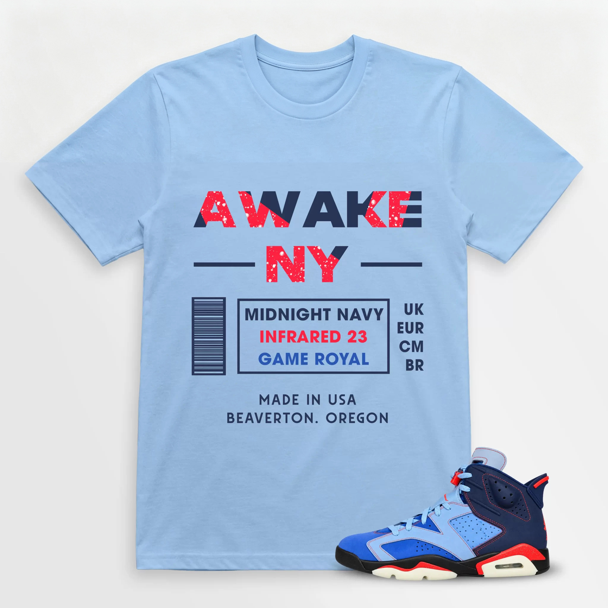 AJ 6 Awake NY Midnight Navy 2026 Shirt, Match AWAKE NY Light Blue Shirt
