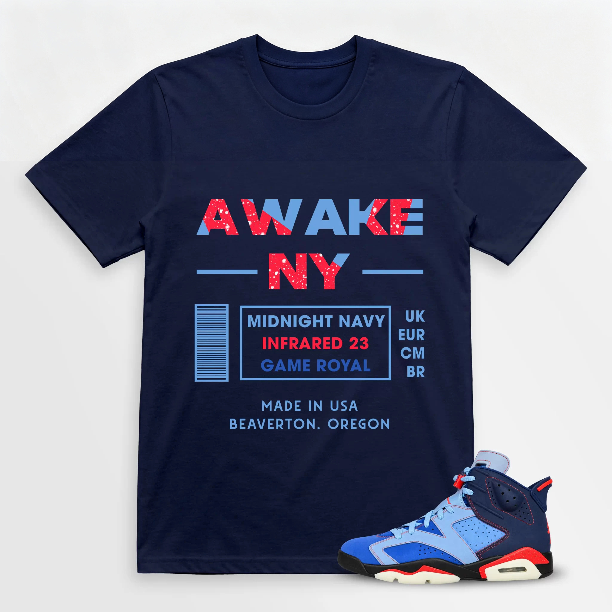 AJ 6 Awake NY Midnight Navy 2026 Shirt, Match AWAKE NY Light Blue Shirt