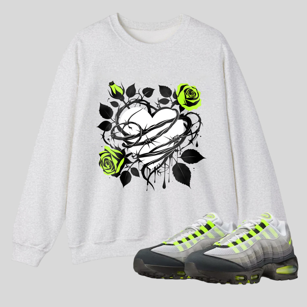 Heart Rose Vine Leaves Design Pattern Print tshirt 100% cotton
