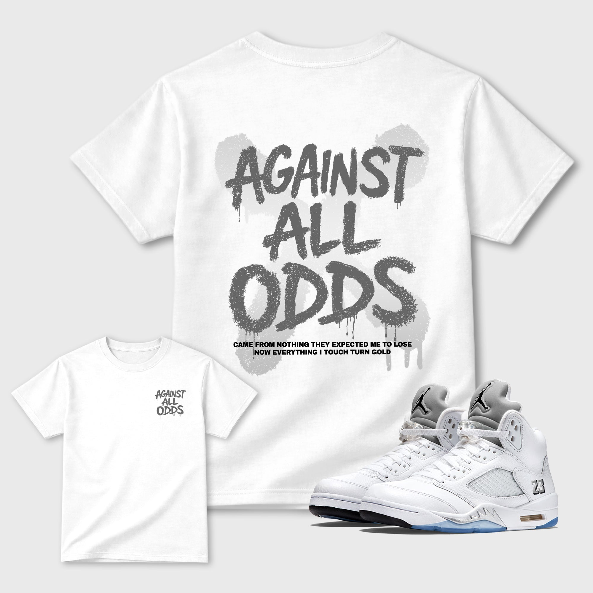 Against All Odds Sneaker Tees - Air Jordan 5 White Metallic