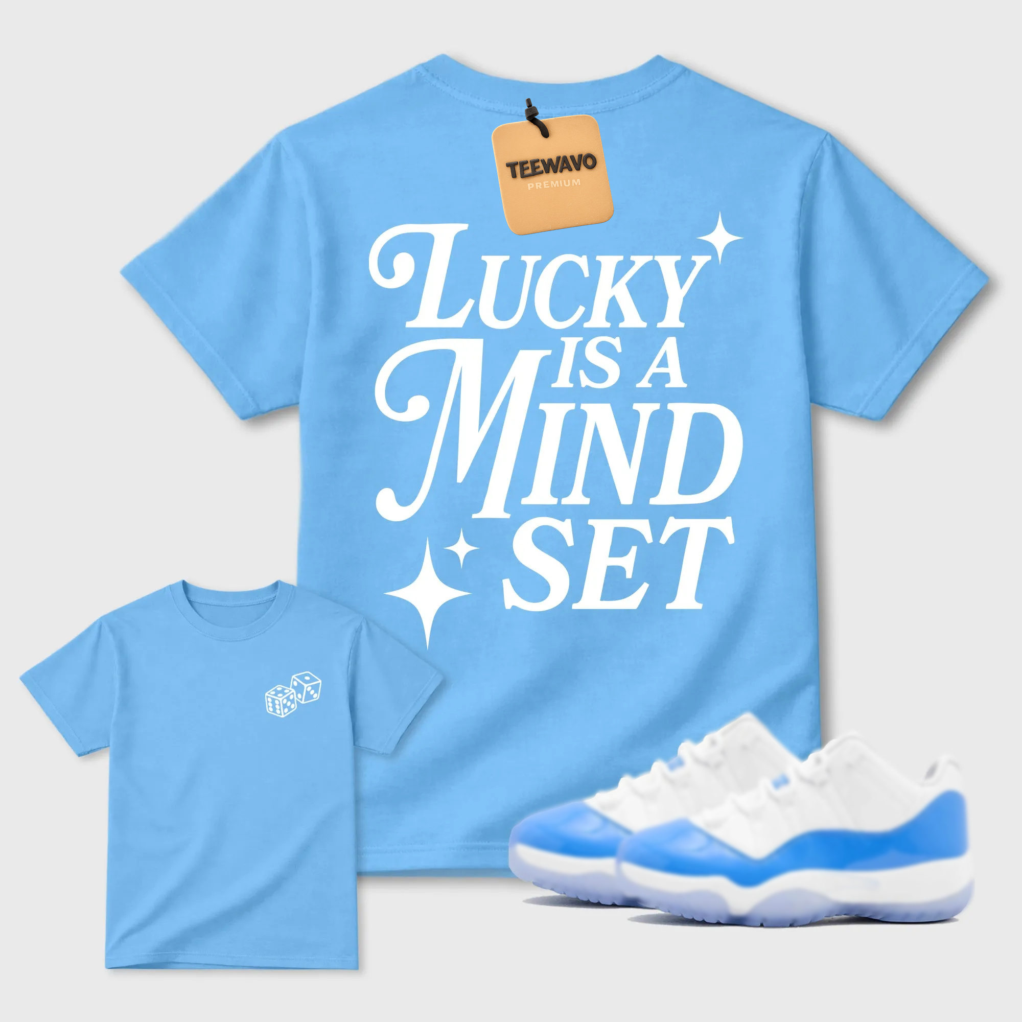 Lucky Is a Mindset  Sneaker Tees - AJ 11 University Blue