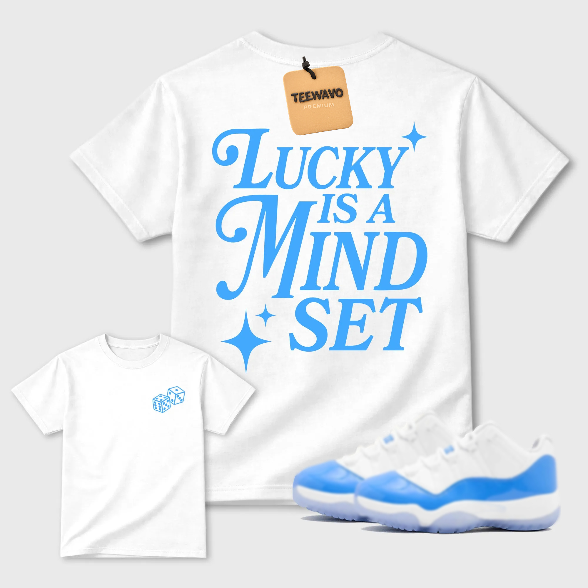 Lucky Is a Mindset  Sneaker Tees - AJ 11 University Blue