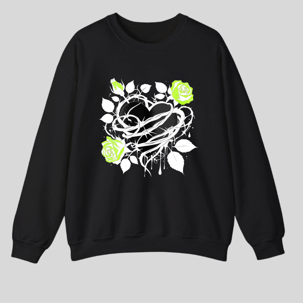 Heart Rose Vine Leaves Design Pattern Print tshirt 100% cotton