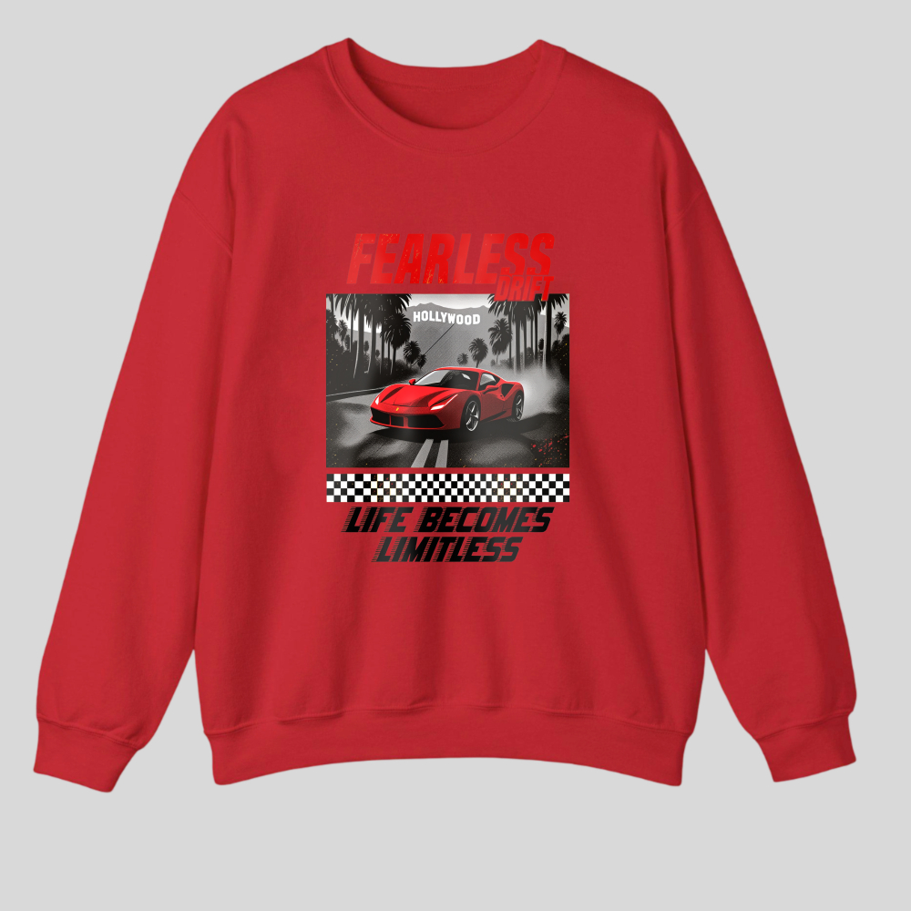 Fearless Drift Red Car Racing Design tshirt 100% cotton