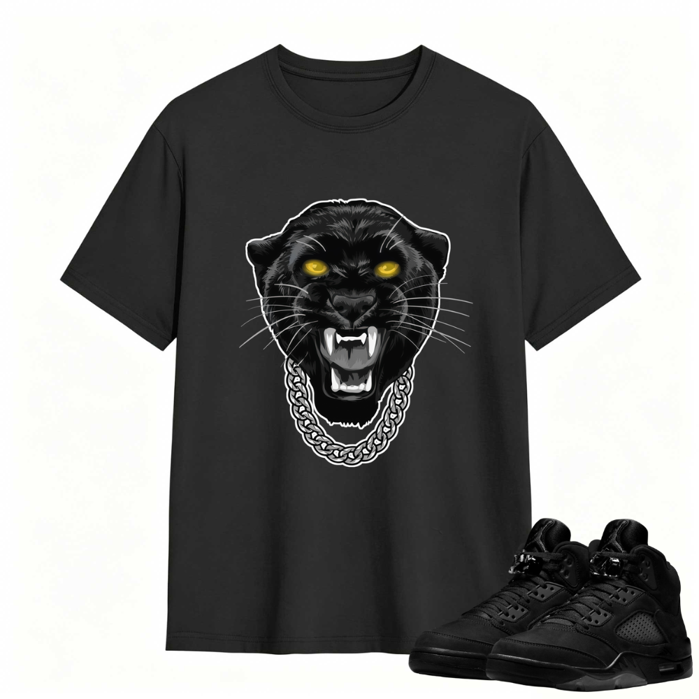 Gangster Black Cat Sneaker Tees - Air Jordan 5 Black Cat