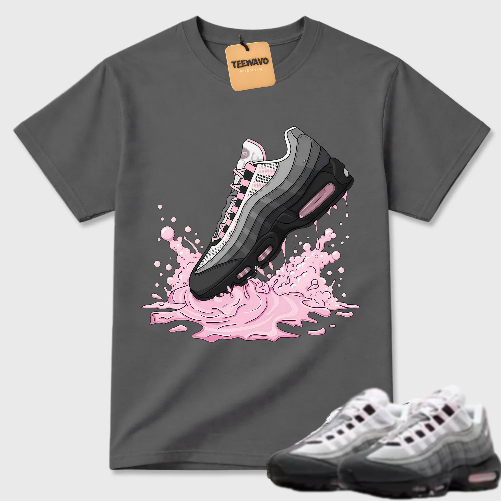 Air Max 95 Pink Foam Black White OG Big Bubble T Shirt Match Dripping Shoe