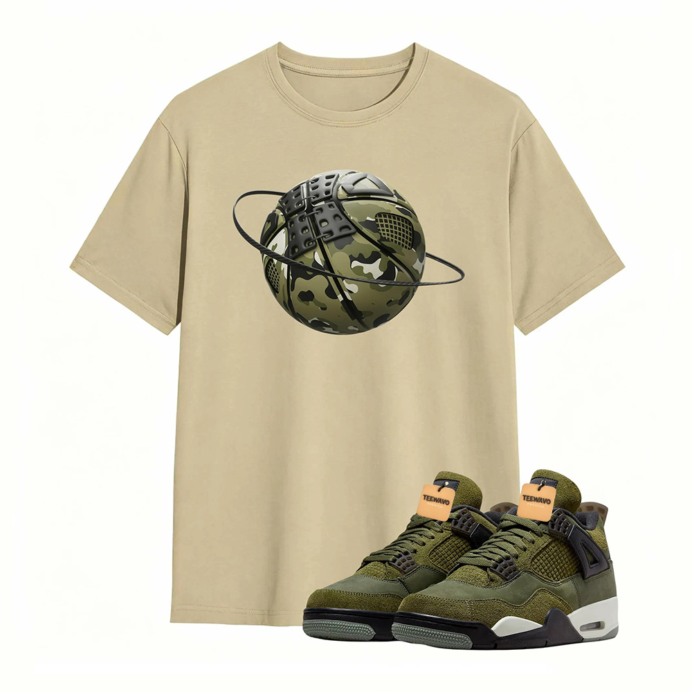 Camo Basketball Planet Sneaker Tee - Air Jordan 4 Medium Olive