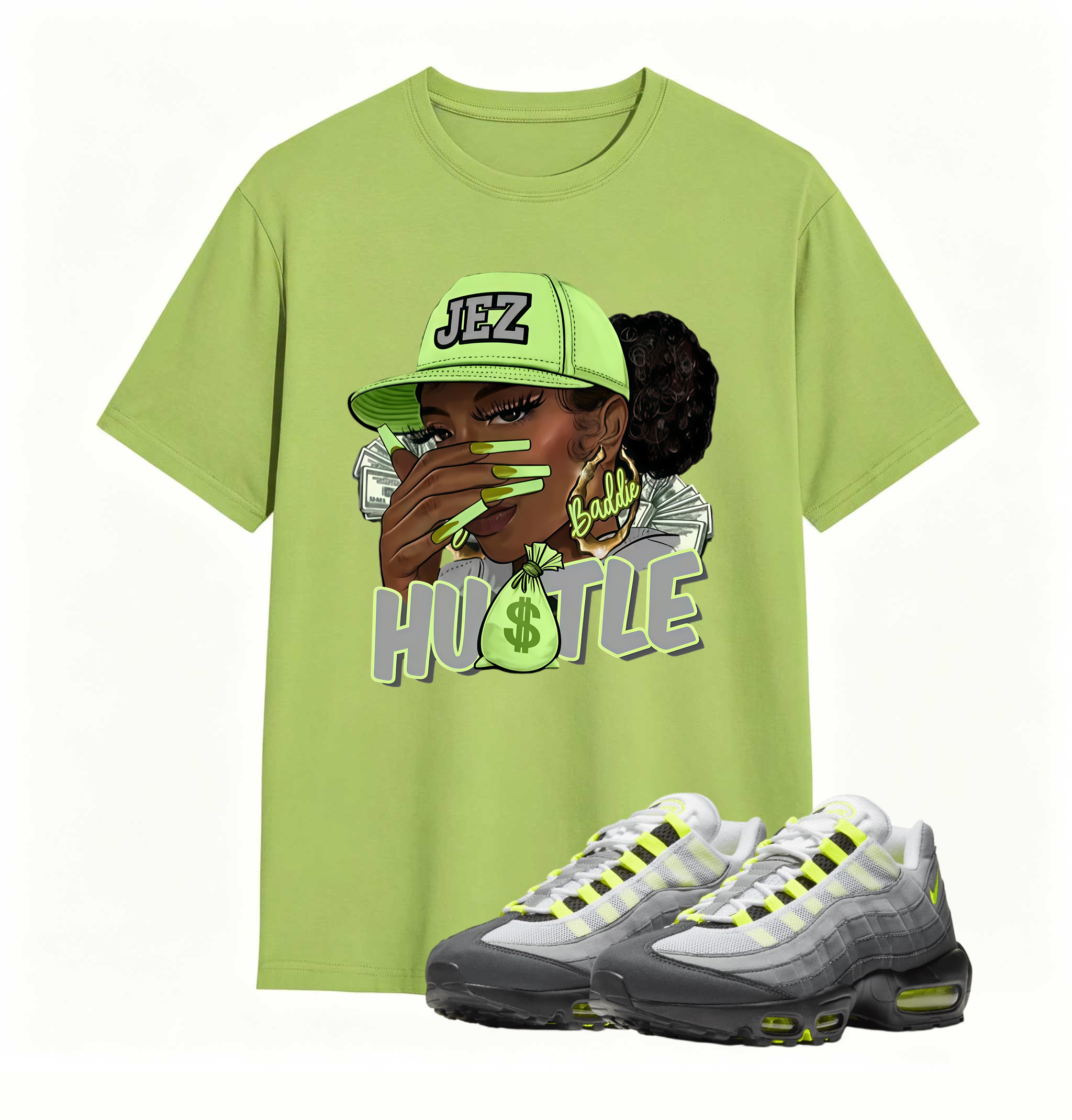 Air Max 95 OG Neon Yellow Shirt, AM95 Match Tee, BADDIE HUSTLE Shirt