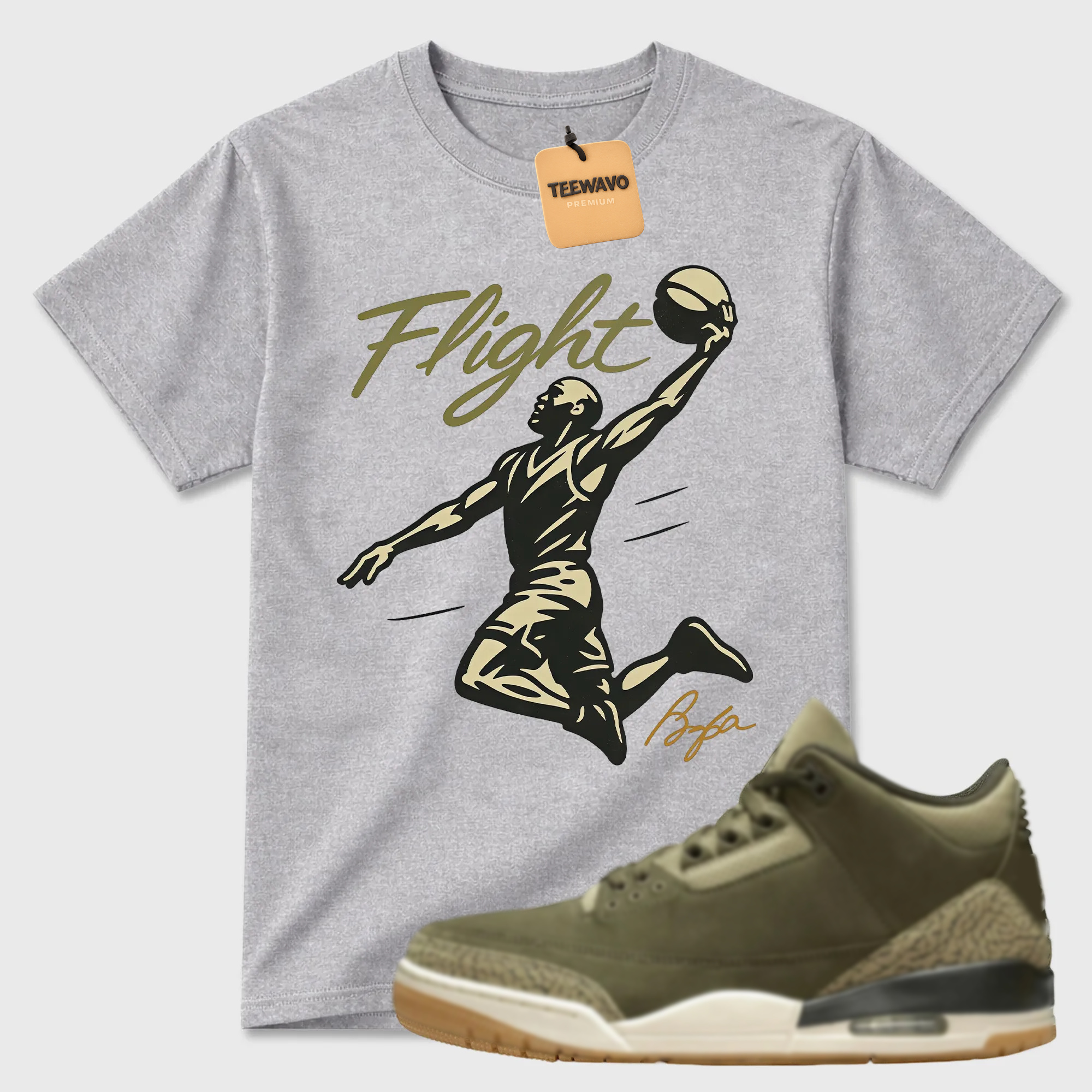 FLIGHT Shirt to Match Joardan 3 Family Affair Medium Olive, Jordan 3 Family Affair Olive Sneaker Mact