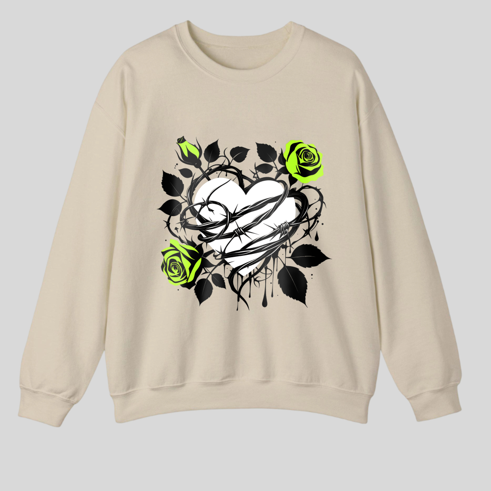 Heart Rose Vine Leaves Design Pattern Print tshirt 100% cotton