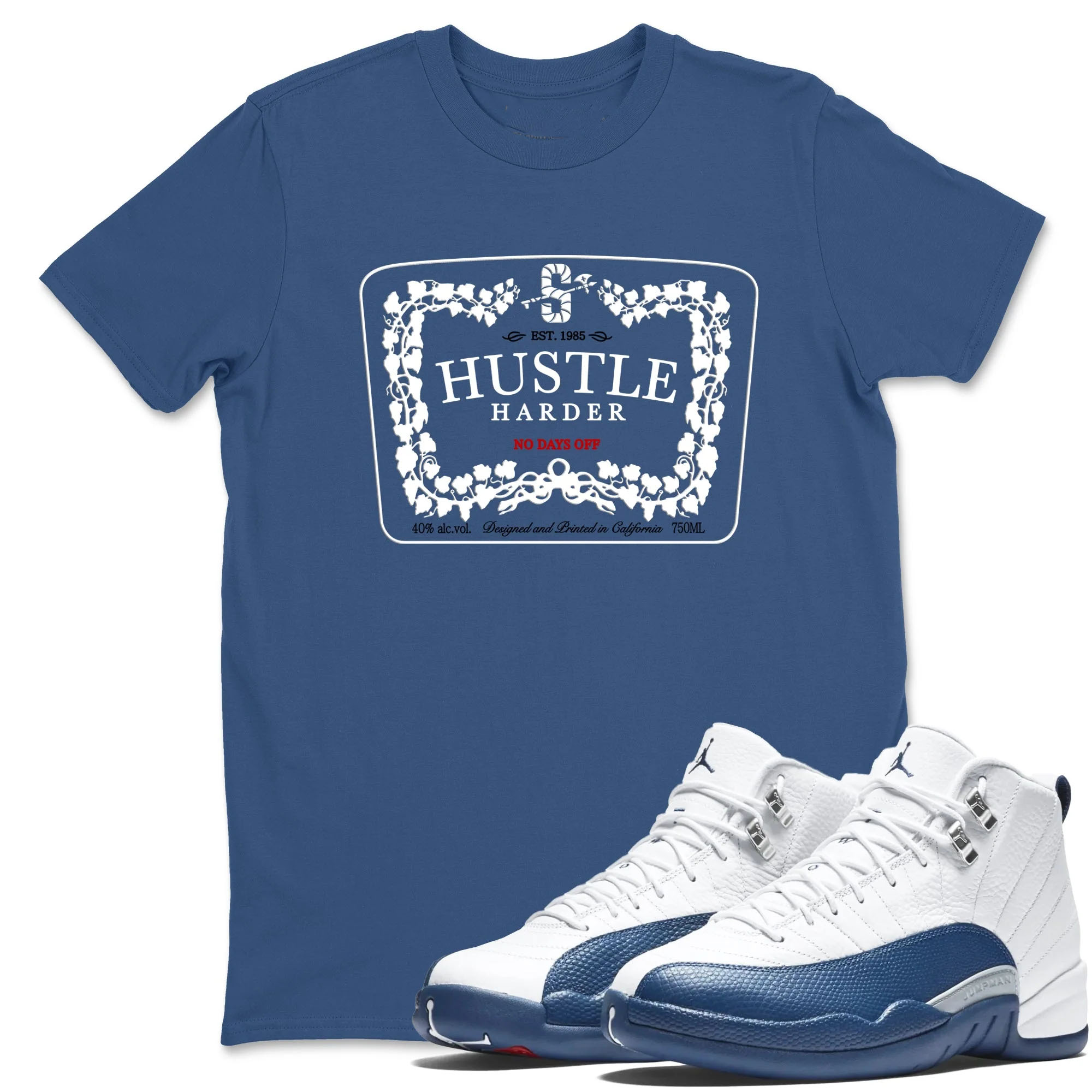 Hustle Harder TEEWAVO Sneaker Tees - Air Jordan 12 French Blue