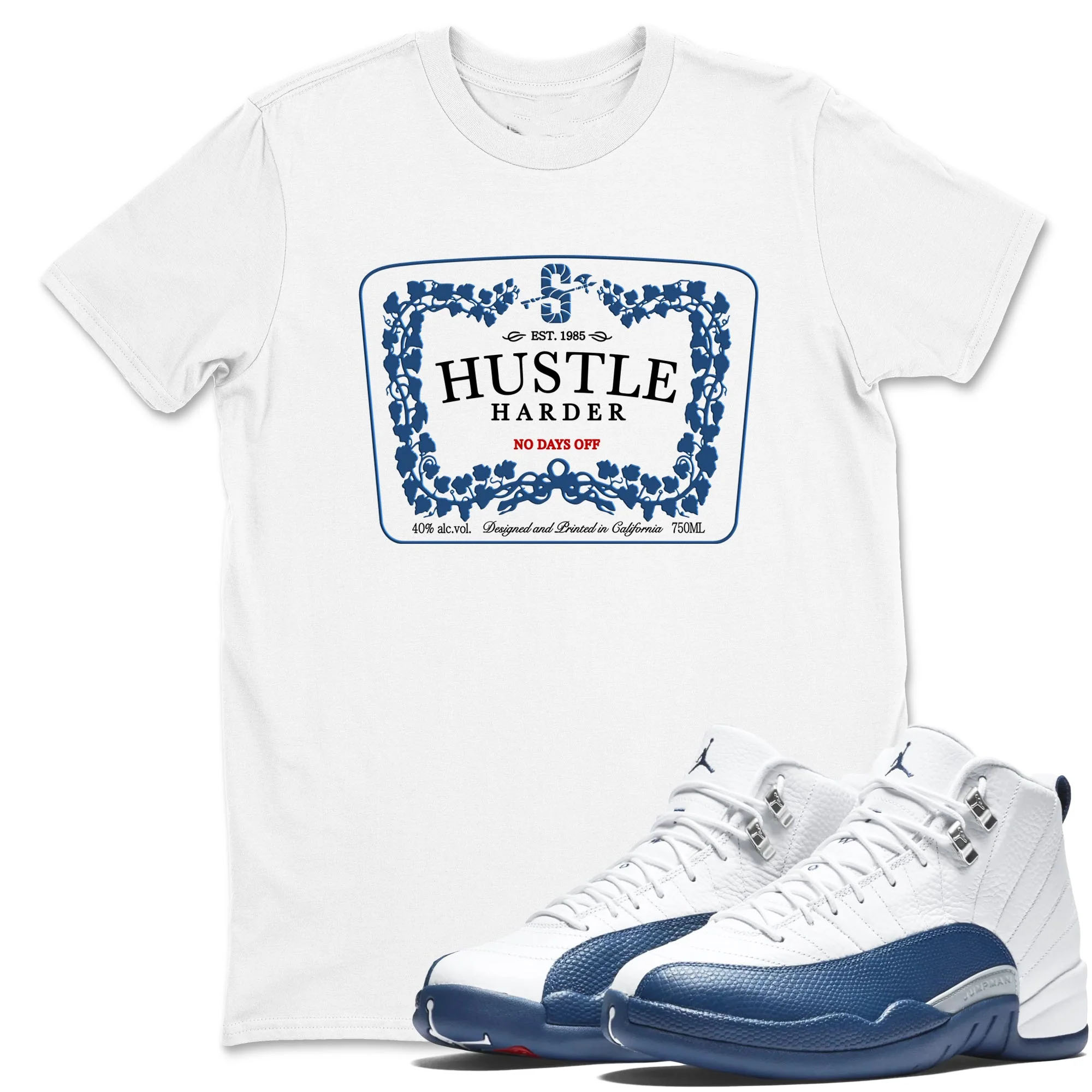 Hustle Harder TEEWAVO Sneaker Tees - Air Jordan 12 French Blue