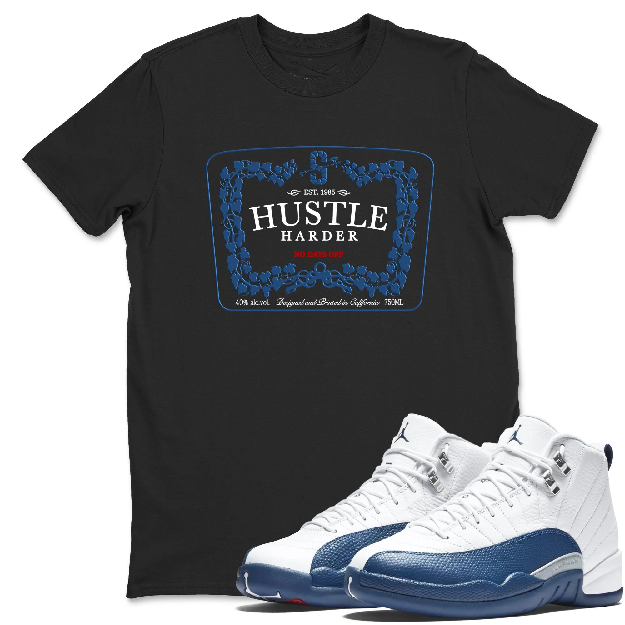 Hustle Harder TEEWAVO Sneaker Tees - Air Jordan 12 French Blue