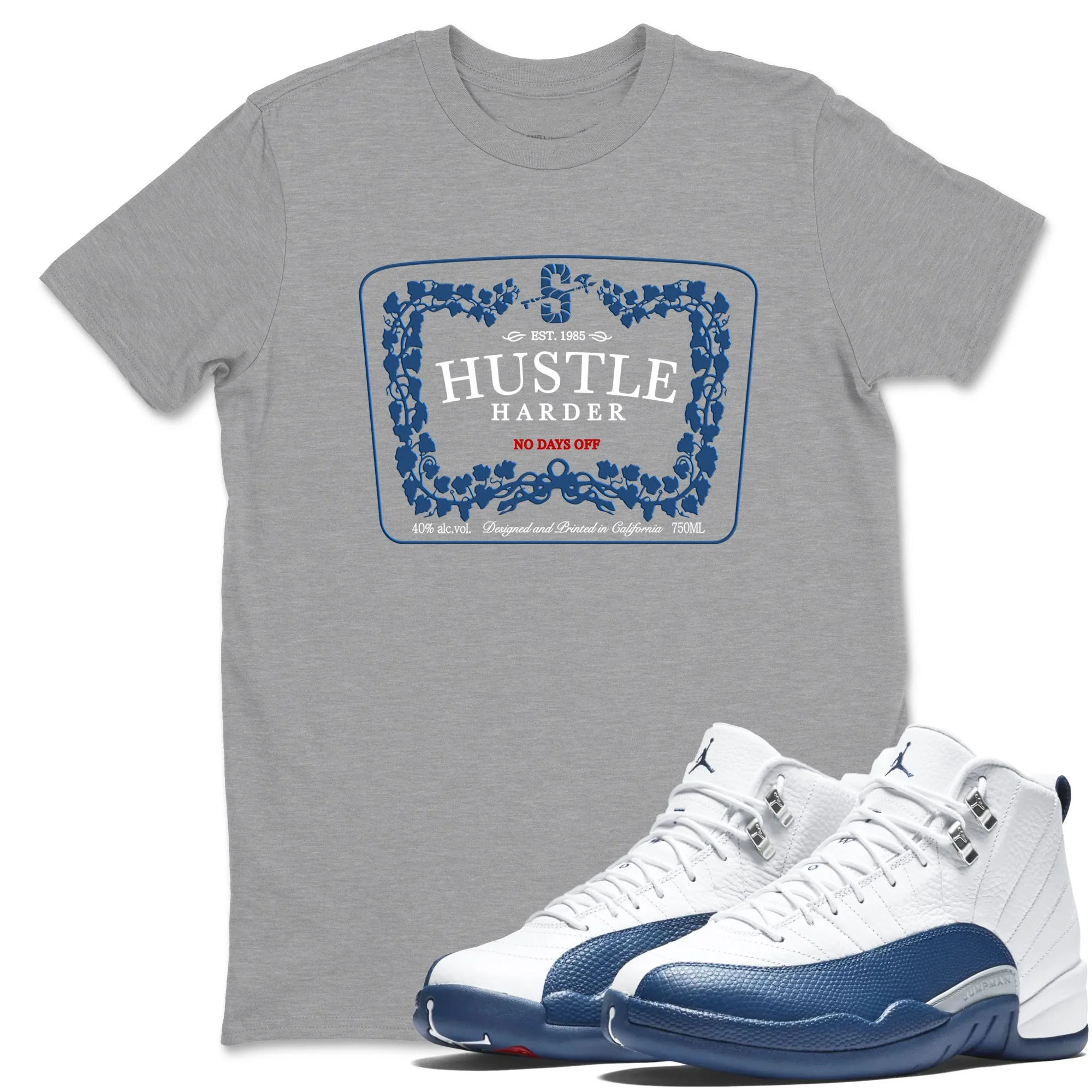 Hustle Harder TEEWAVO Sneaker Tees - Air Jordan 12 French Blue