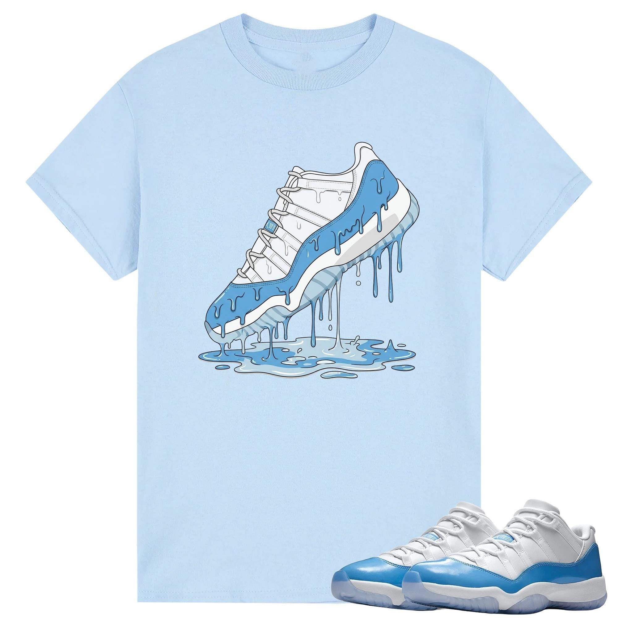 Dripping Shoe T Shirt White to Match Jordan 11 Low University Blue