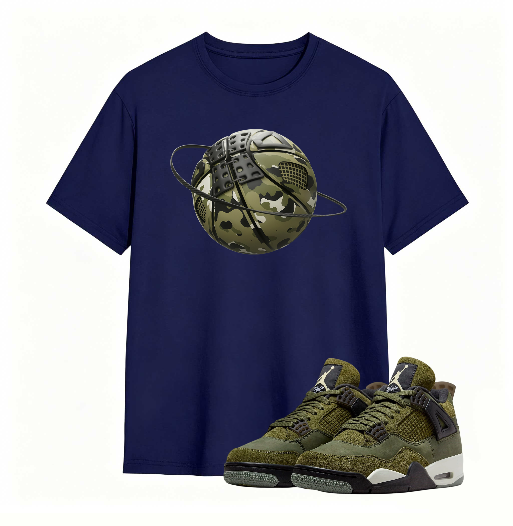 Camo Basketball Planet Sneaker Tee - Air Jordan 4 Medium Olive