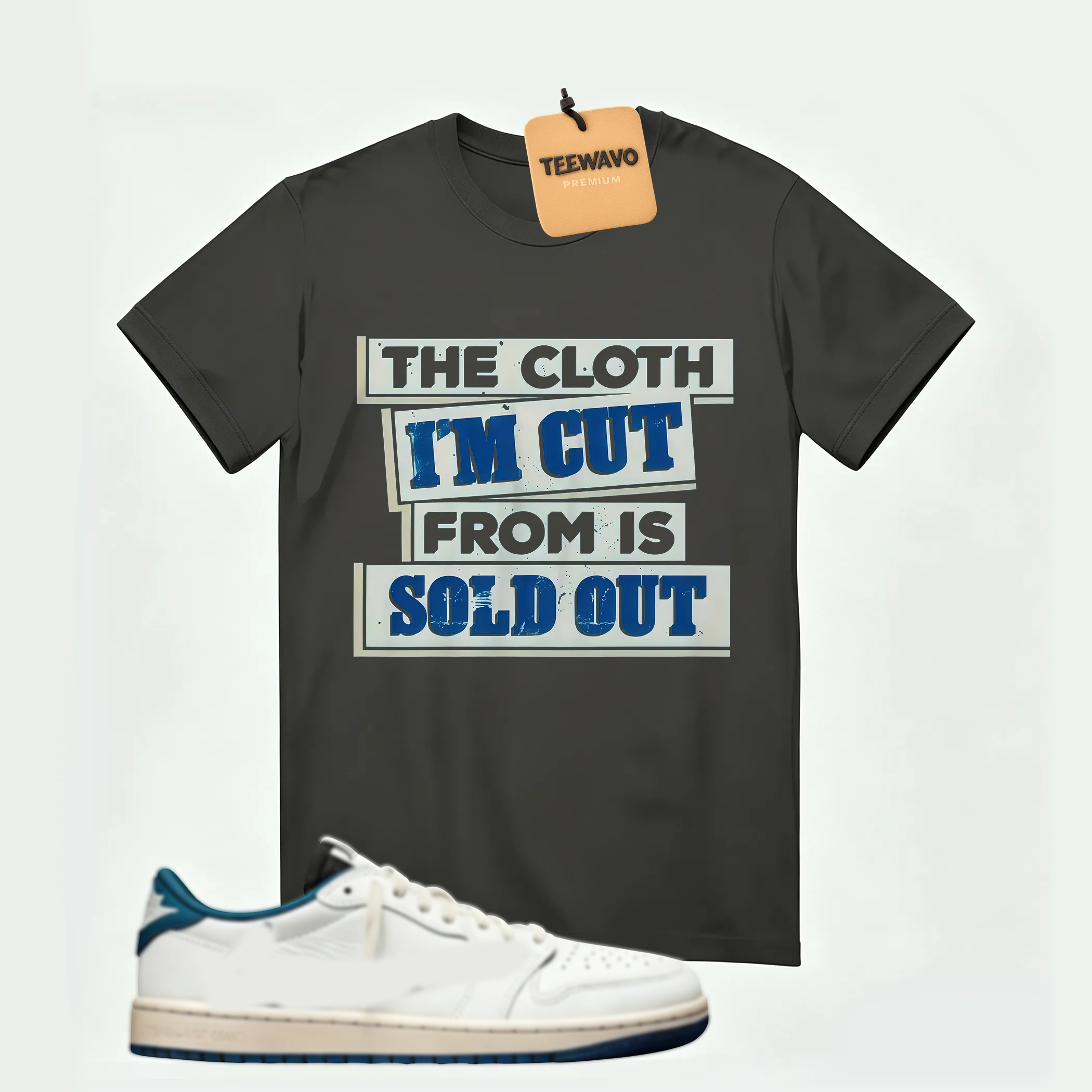 AJD 1 Low OG SP x Fragment Design x Travis Scott Sail Military Blue , T-Shirt (The Cloth I'm Cut From Refreshed)