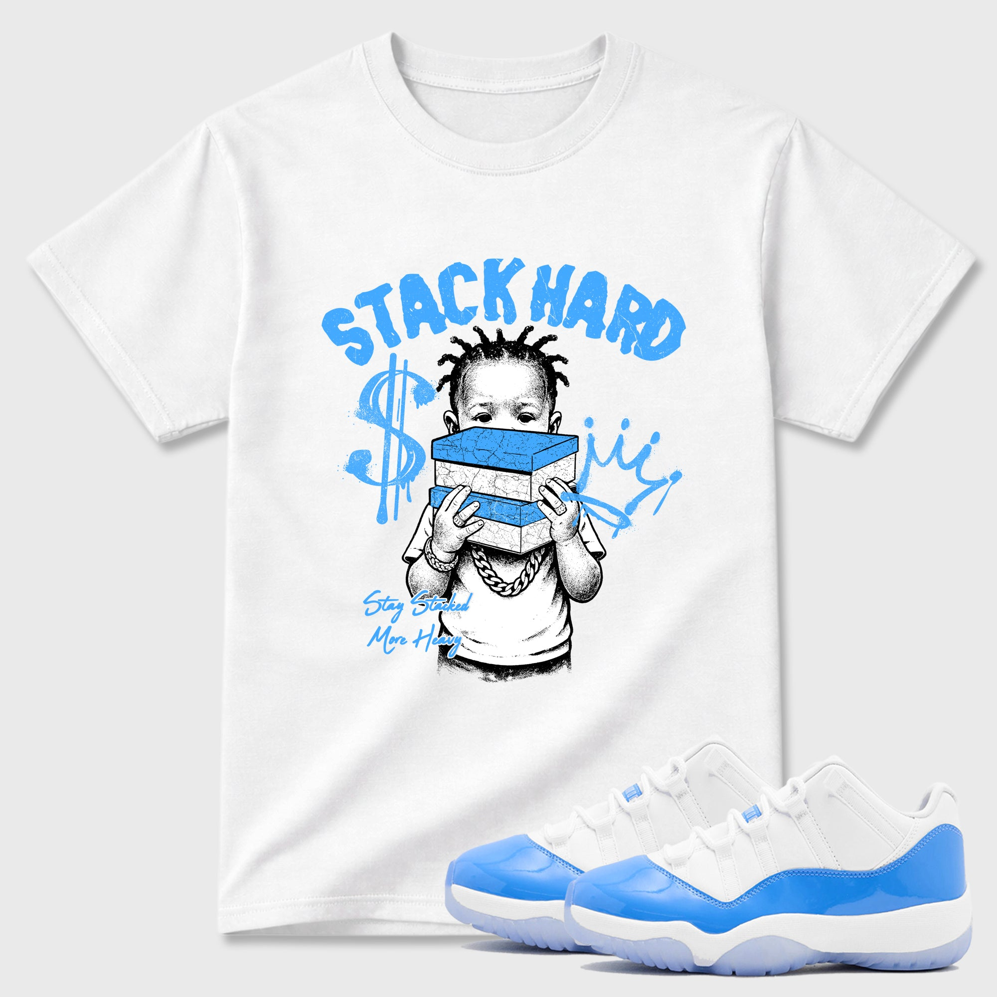Stack Hard Sneaker Tees - Air Jordan 11 University Blue