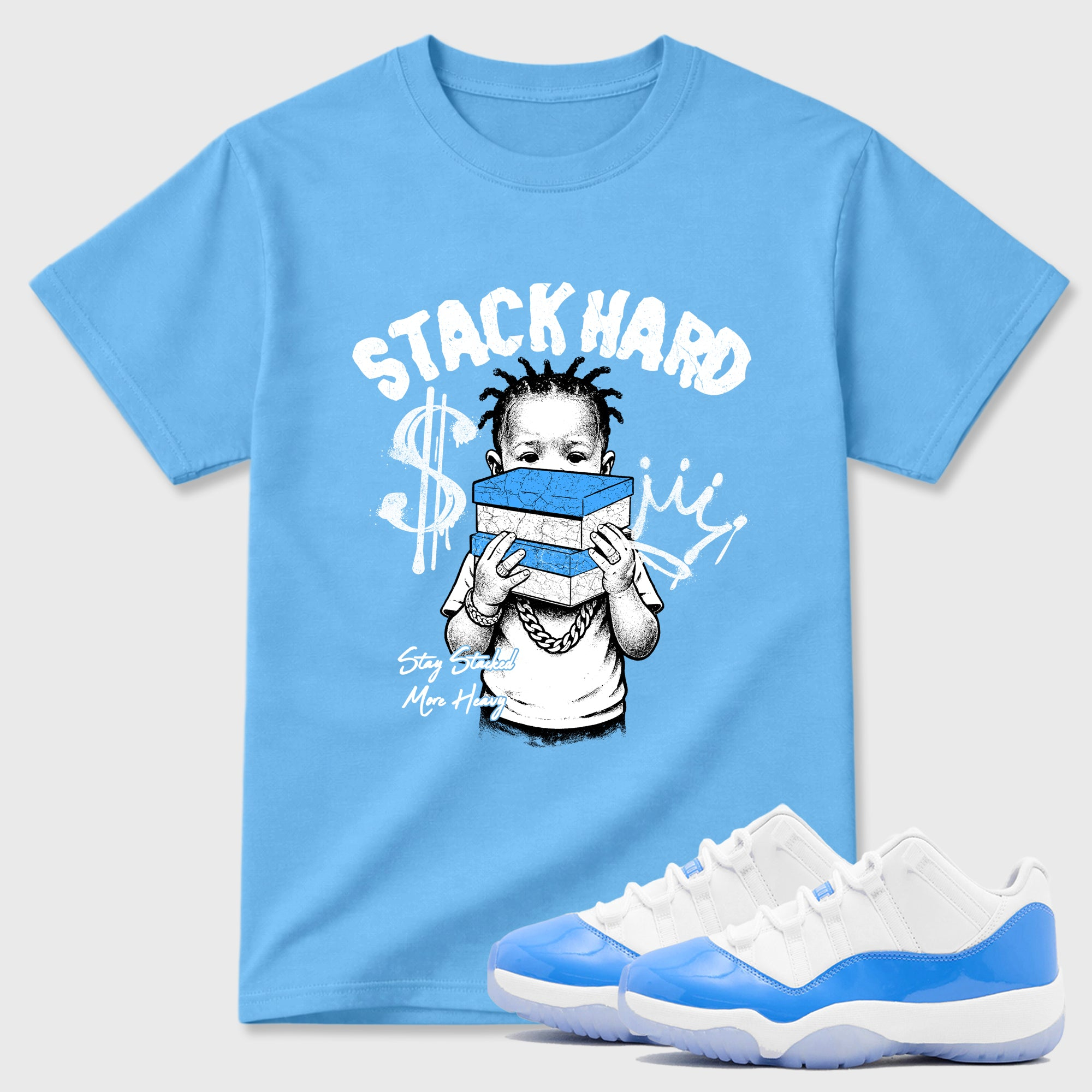 Stack Hard Sneaker Tees - Air Jordan 11 University Blue