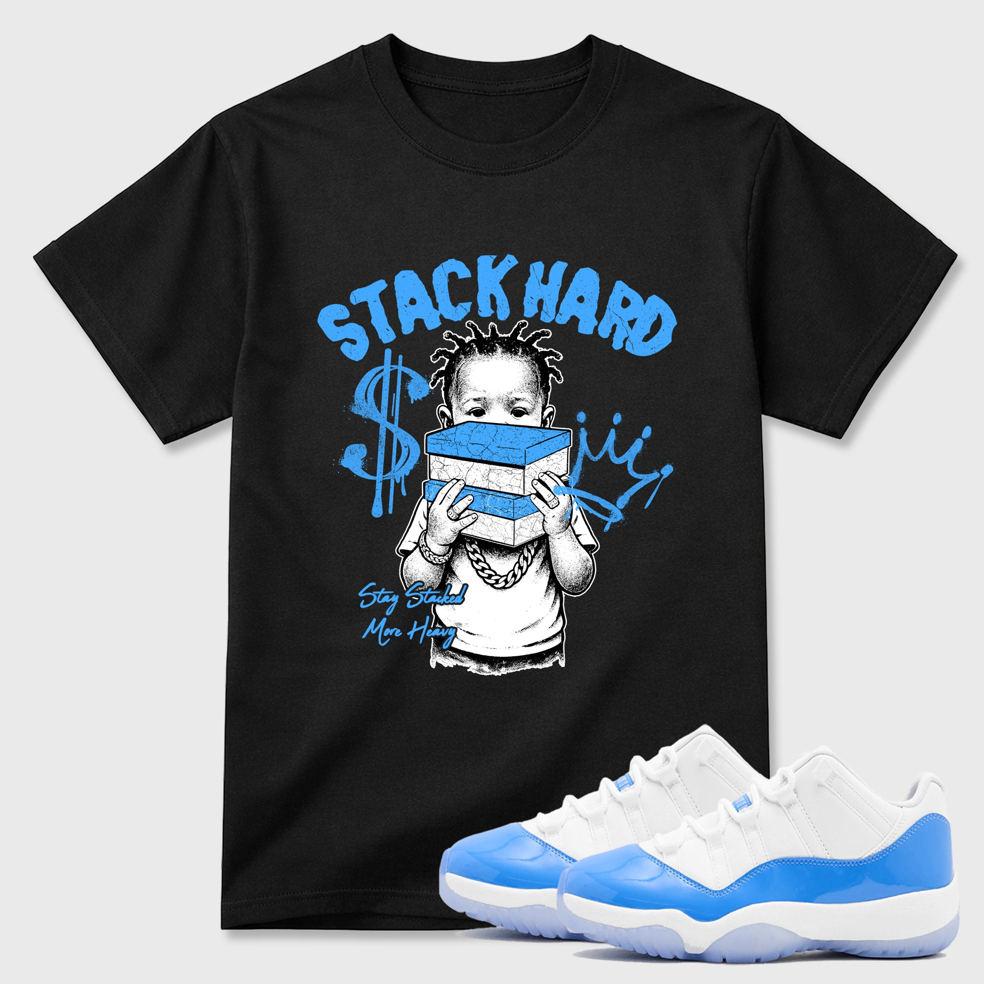 Stack Hard Sneaker Tees - Air Jordan 11 University Blue