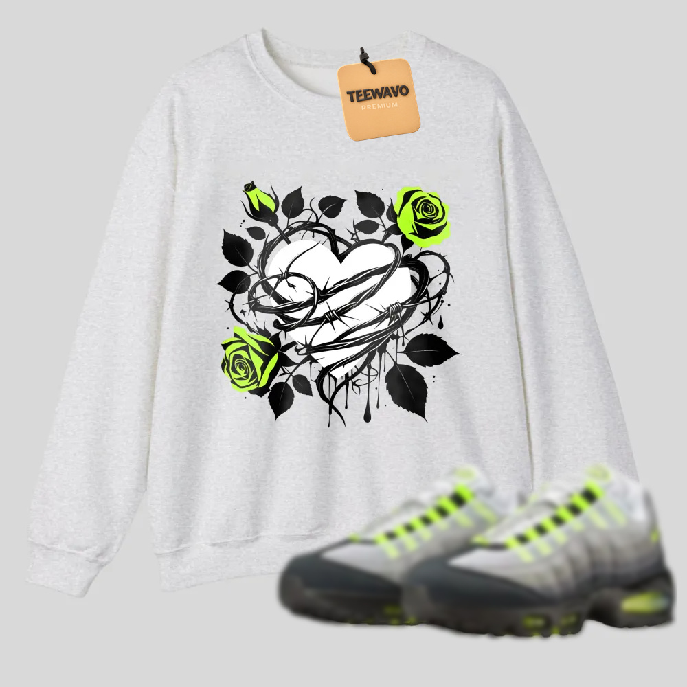 Heart Rose Vine Leaves Design Pattern Print tshirt 100% cotton