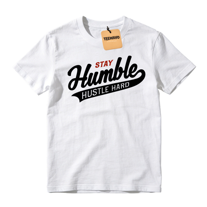 Stay Humble Hustle Hard Script Letter Graphic Casual Short Sleeve Tee, Motivational Street Fashion Printed T-Shirt