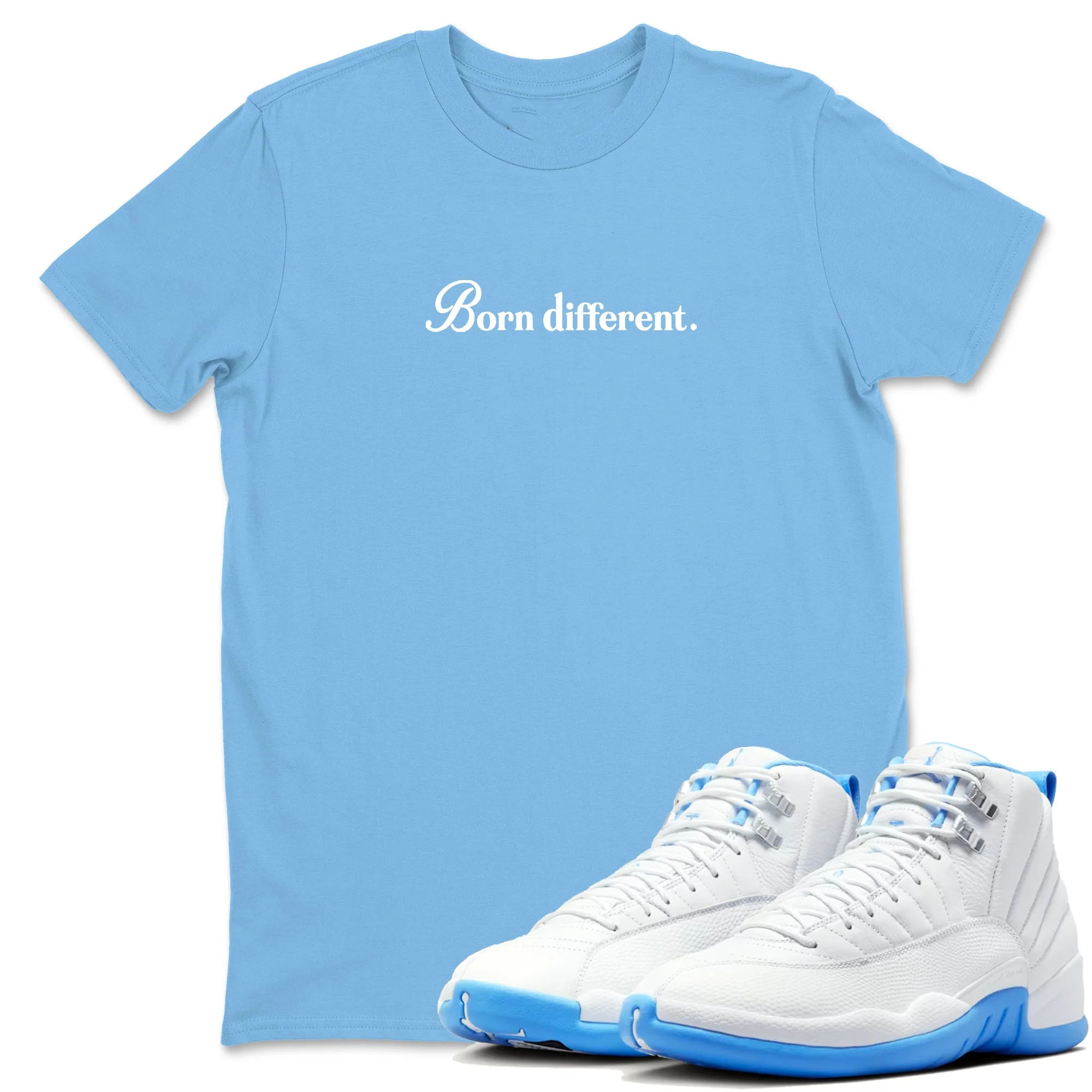 Born Different TEEWAVO Sneaker Tees - Air Jordan 12 White and University Blue