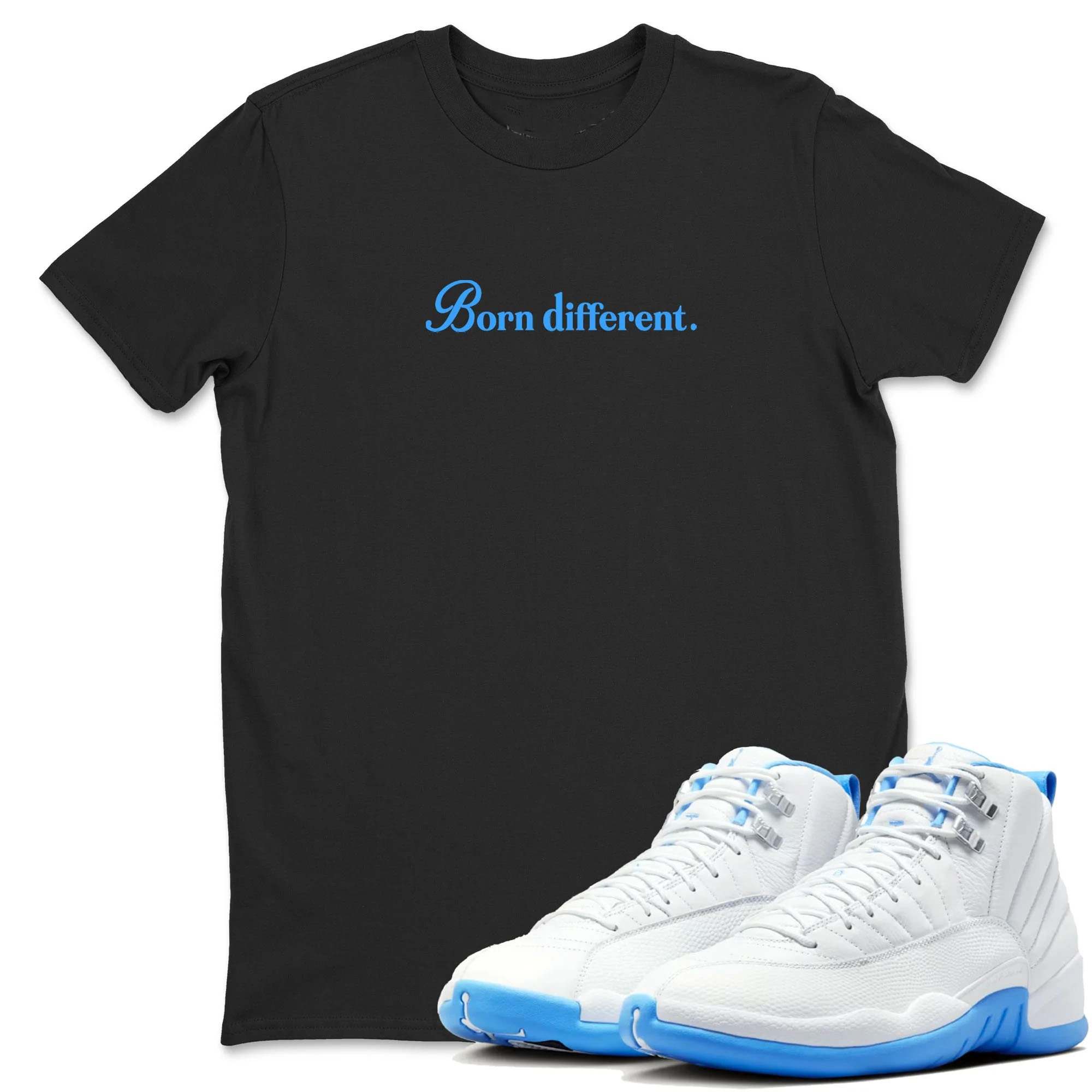 Born Different TEEWAVO Sneaker Tees - Air Jordan 12 White and University Blue
