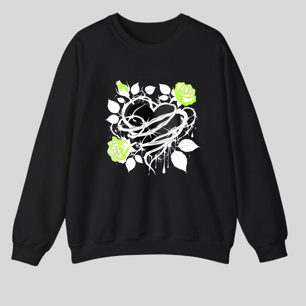 Heart Rose Vine Leaves Design Pattern Print tshirt 100% cotton