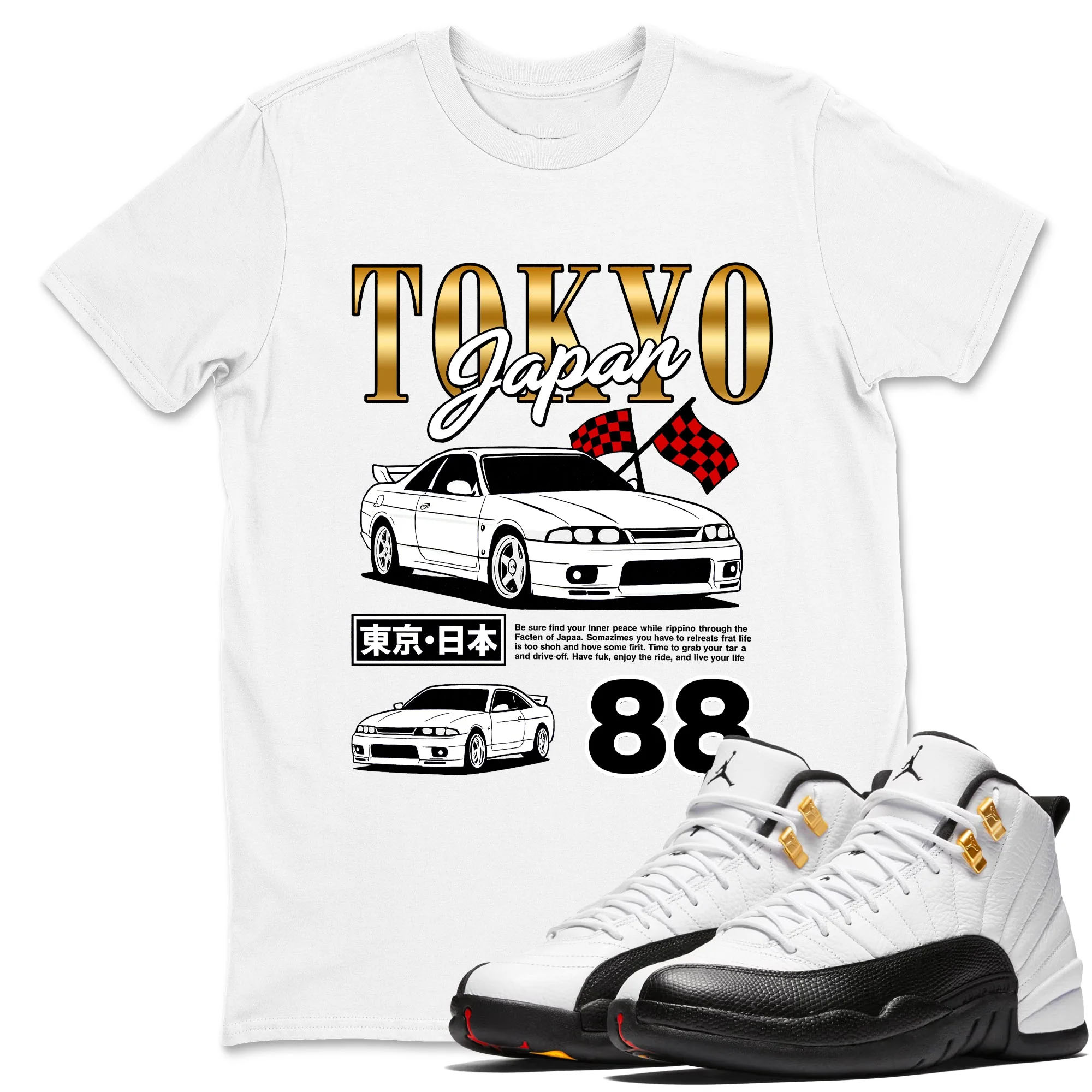 Tokyo Drift Mode TEEWAVO Sneaker Tees - Air Jordan 12 Taxi
