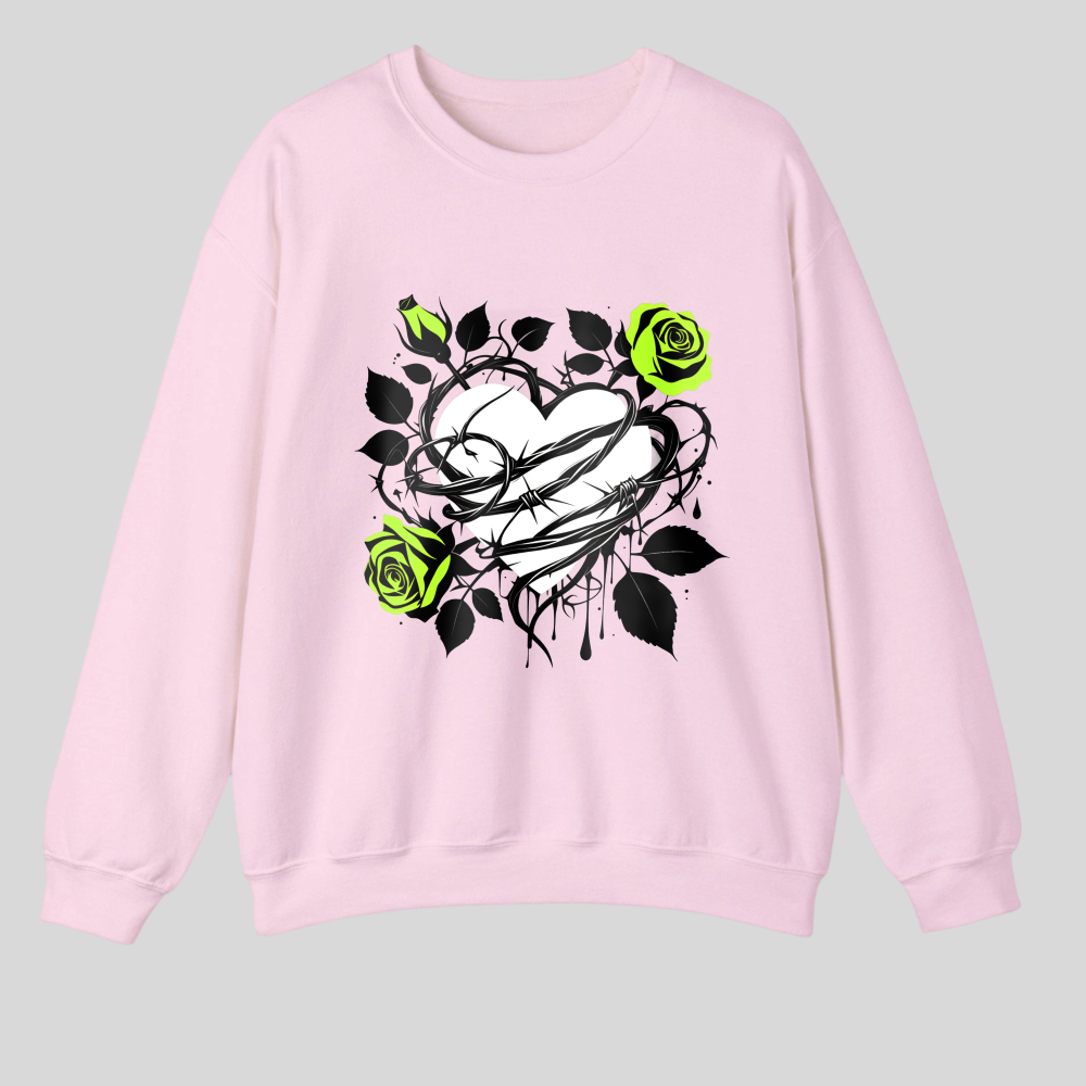 Heart Rose Vine Leaves Design Pattern Print tshirt 100% cotton