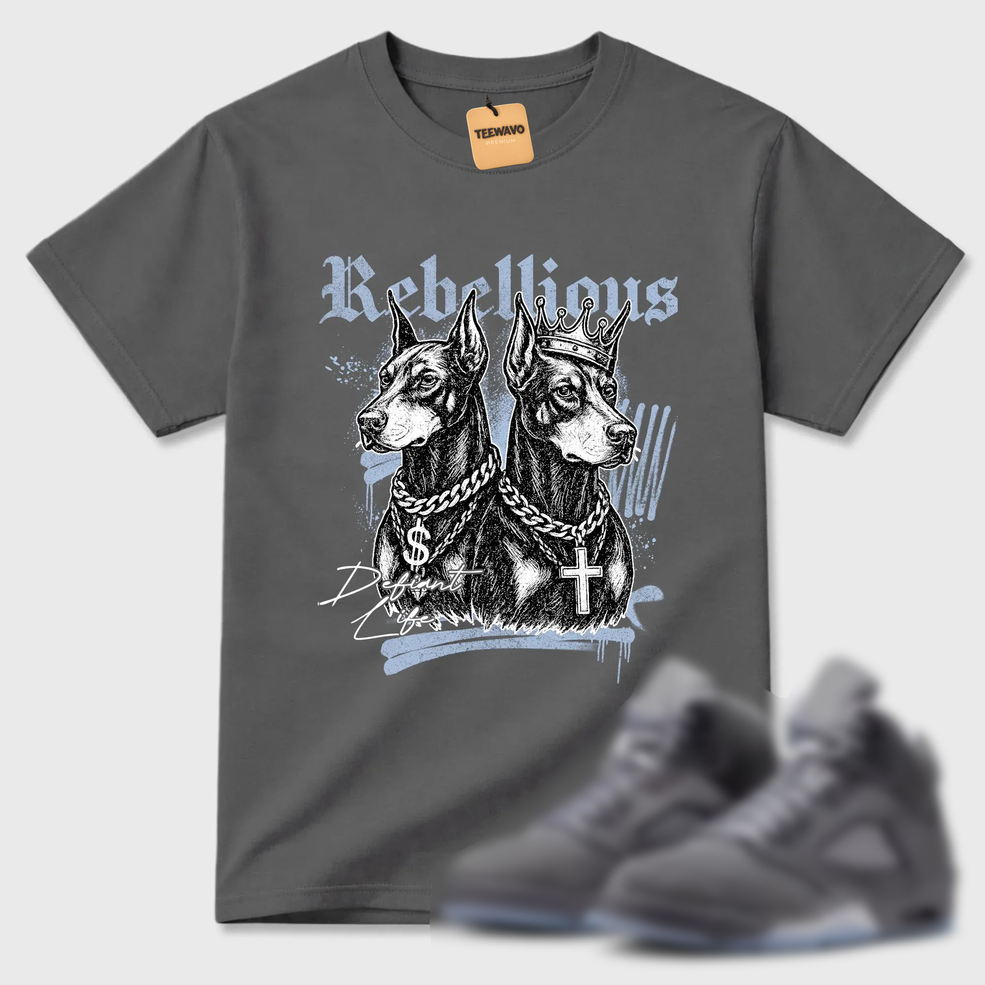 Rebellious TEEWAVO Sneaker Tees - AJD 5 Wolf Grey