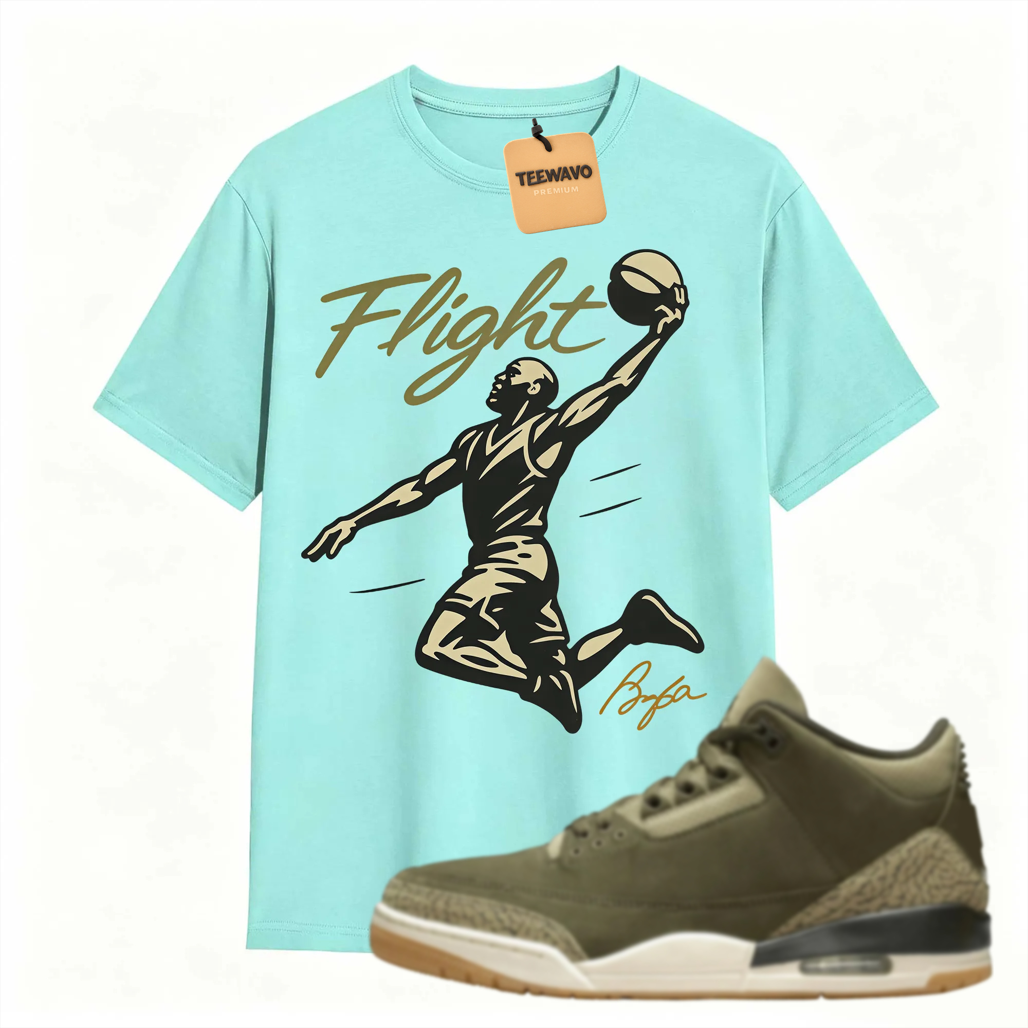 FLIGHT Shirt to Match Joardan 3 Family Affair Medium Olive, Jordan 3 Family Affair Olive Sneaker Mact