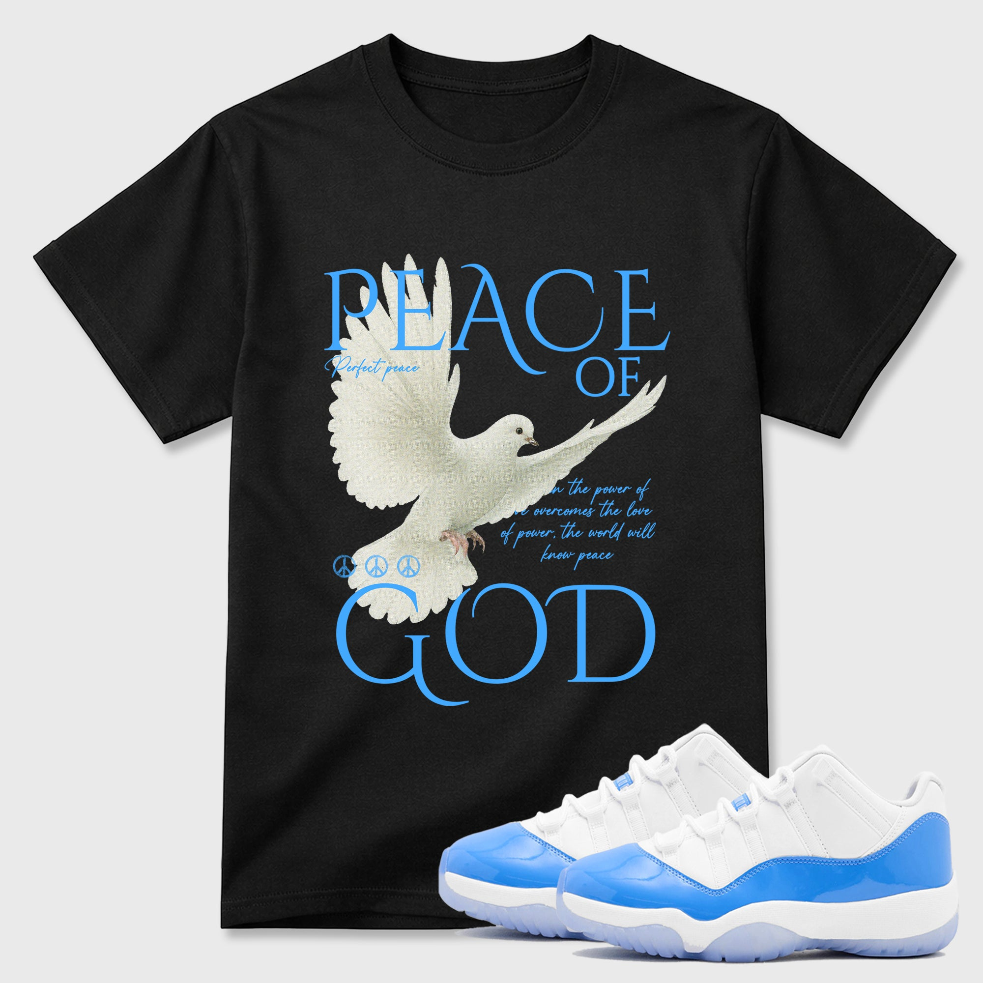 Peace of God Sneaker Tees - Air Jordan 11 University Blue