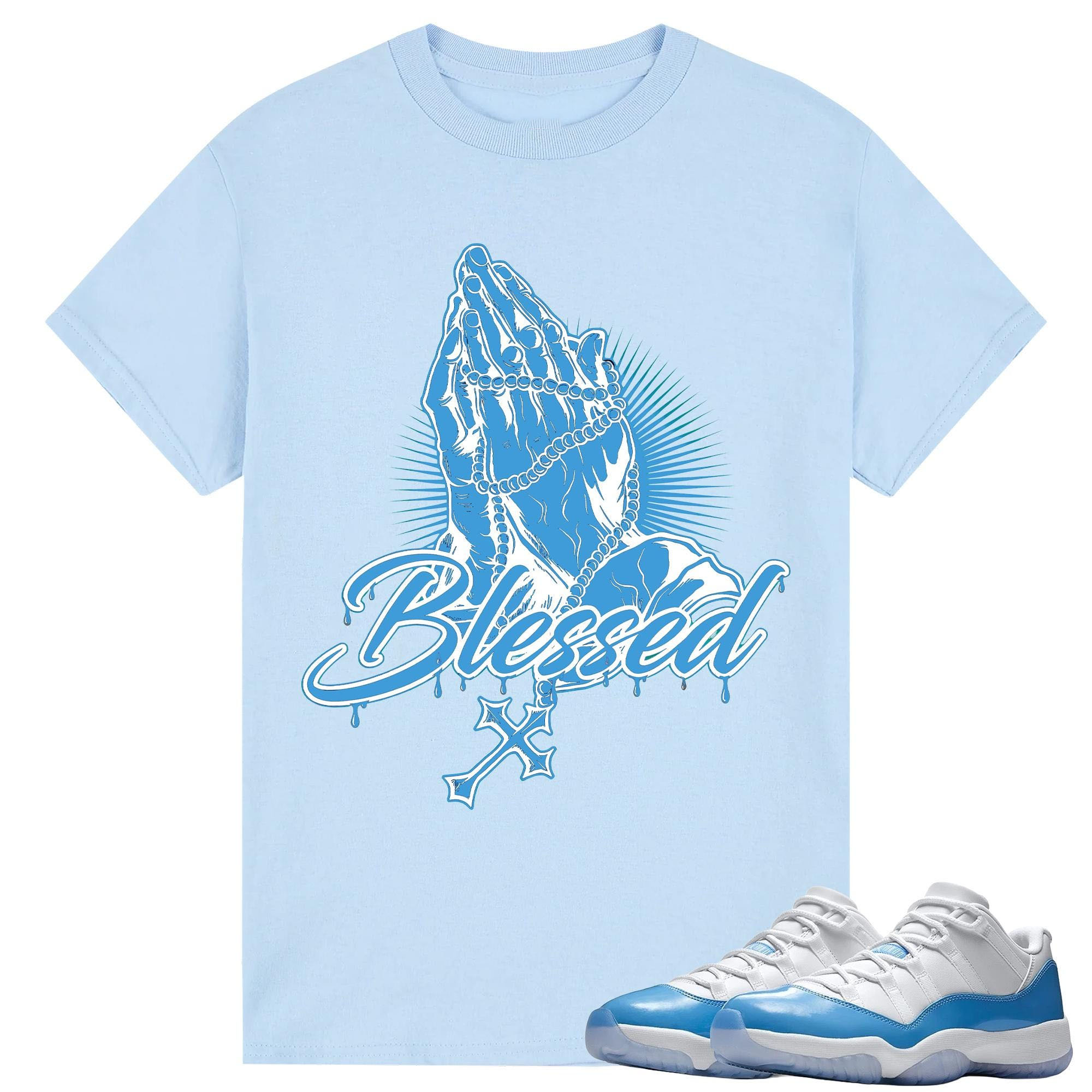 Blessed Shirt White to Match Jordan 11 Low University Blue
