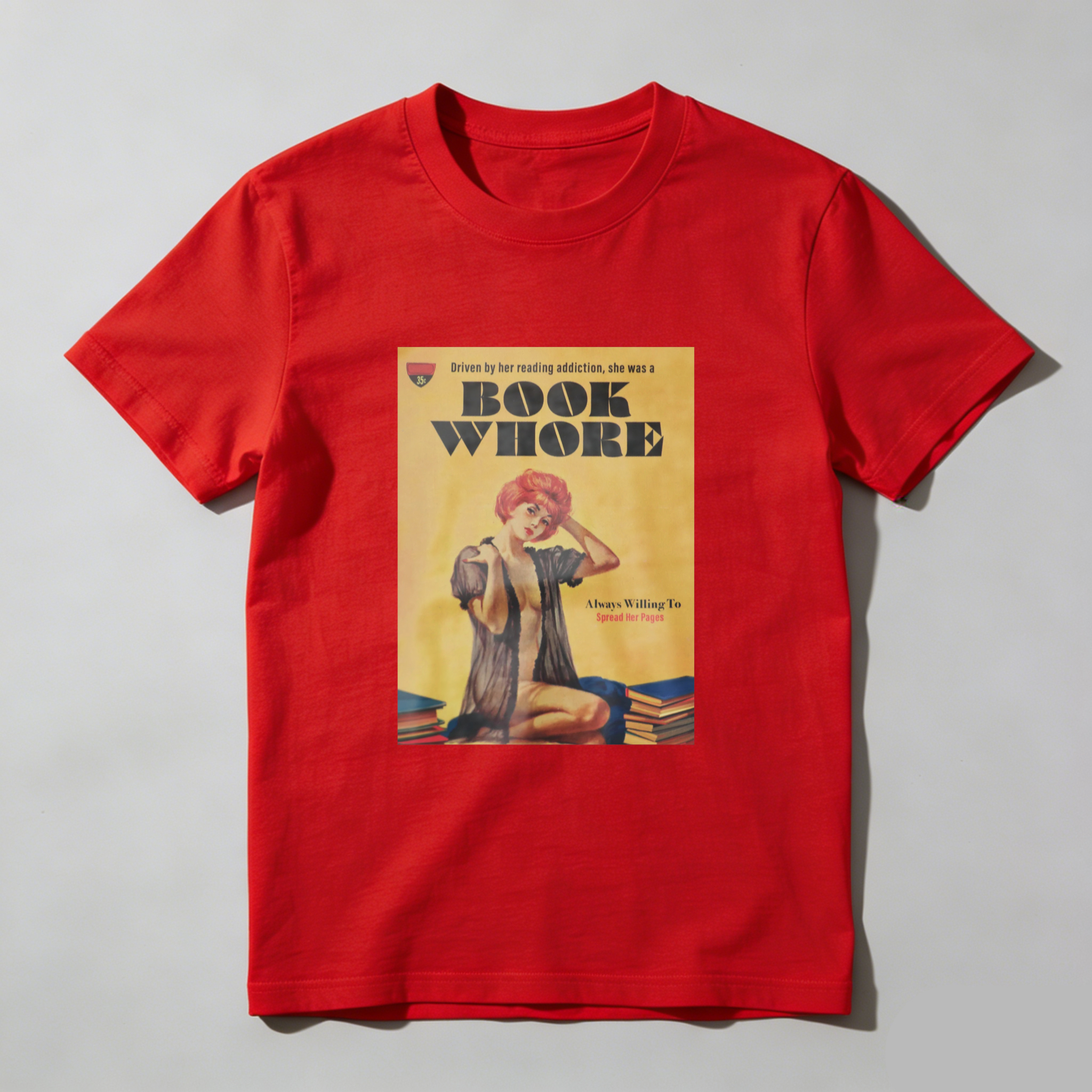 Book Whore Vintage Pinup Reading Scene tshirt 100% cotton