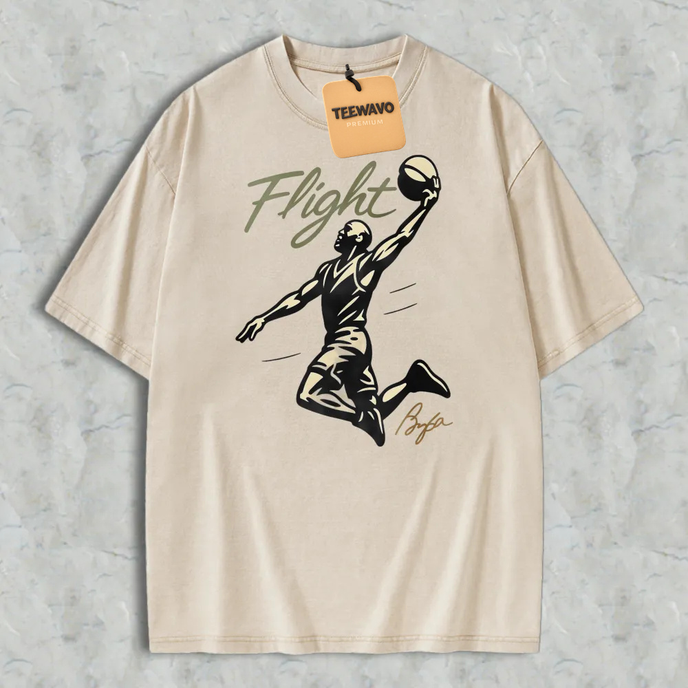 Flight Basketball Player Silhouette Graphic Washed T-shirt