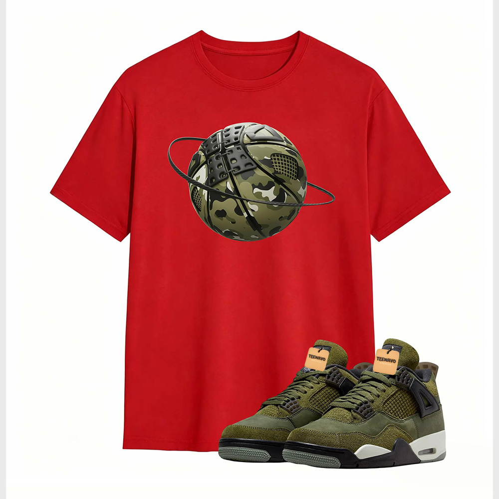 Camo Basketball Planet Sneaker Tee - Air Jordan 4 Medium Olive