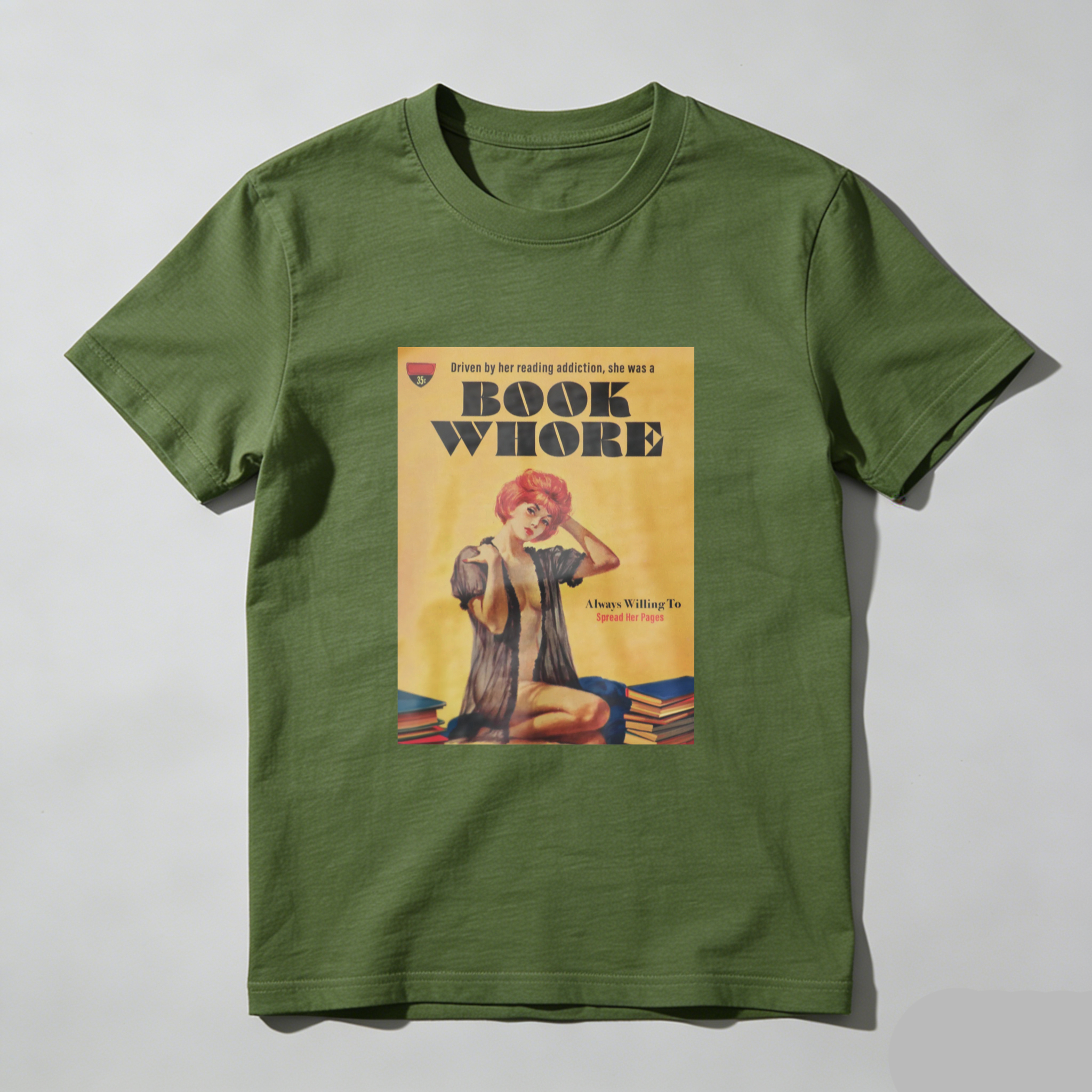 Book Whore Vintage Pinup Reading Scene tshirt 100% cotton