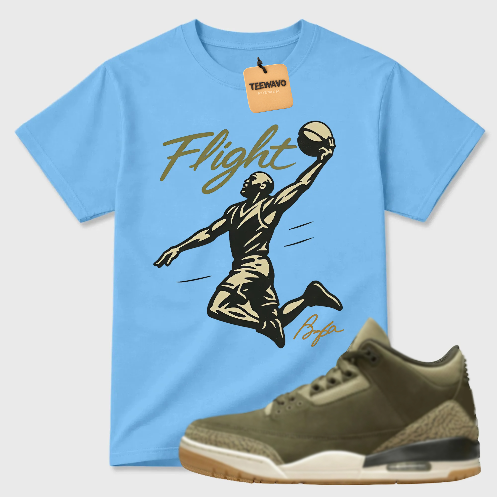 FLIGHT Shirt to Match Joardan 3 Family Affair Medium Olive, Jordan 3 Family Affair Olive Sneaker Mact