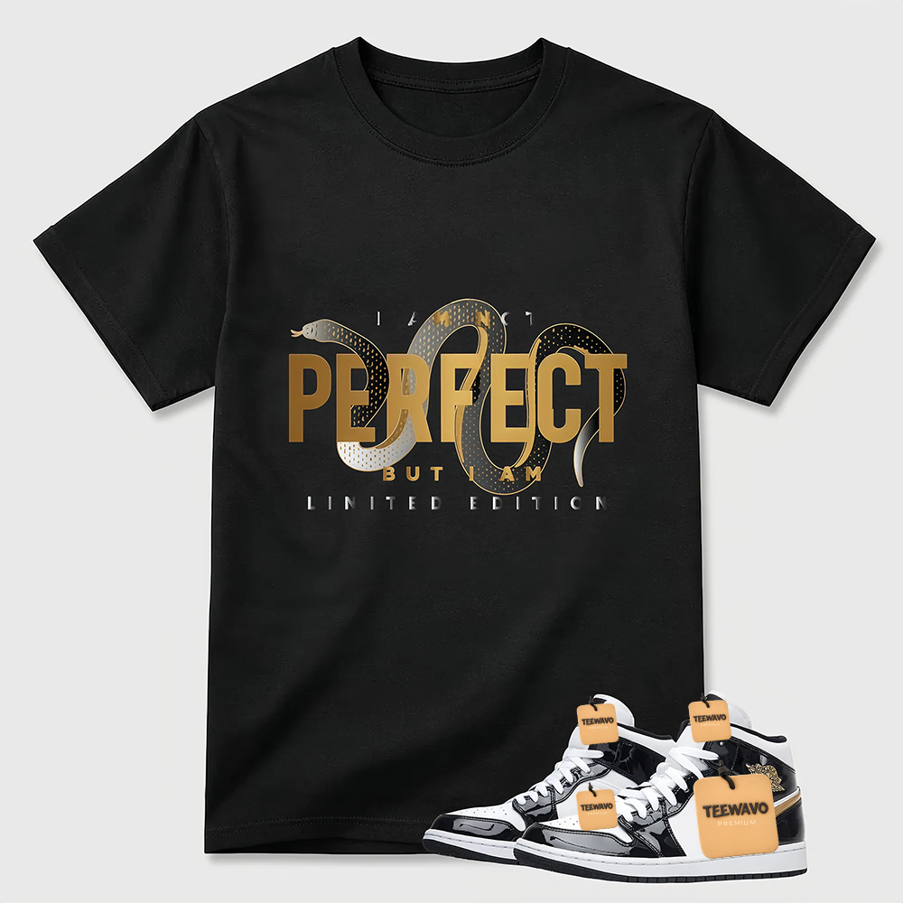 Joardan 1 Metallic gold Patent Black White Match T-shirt