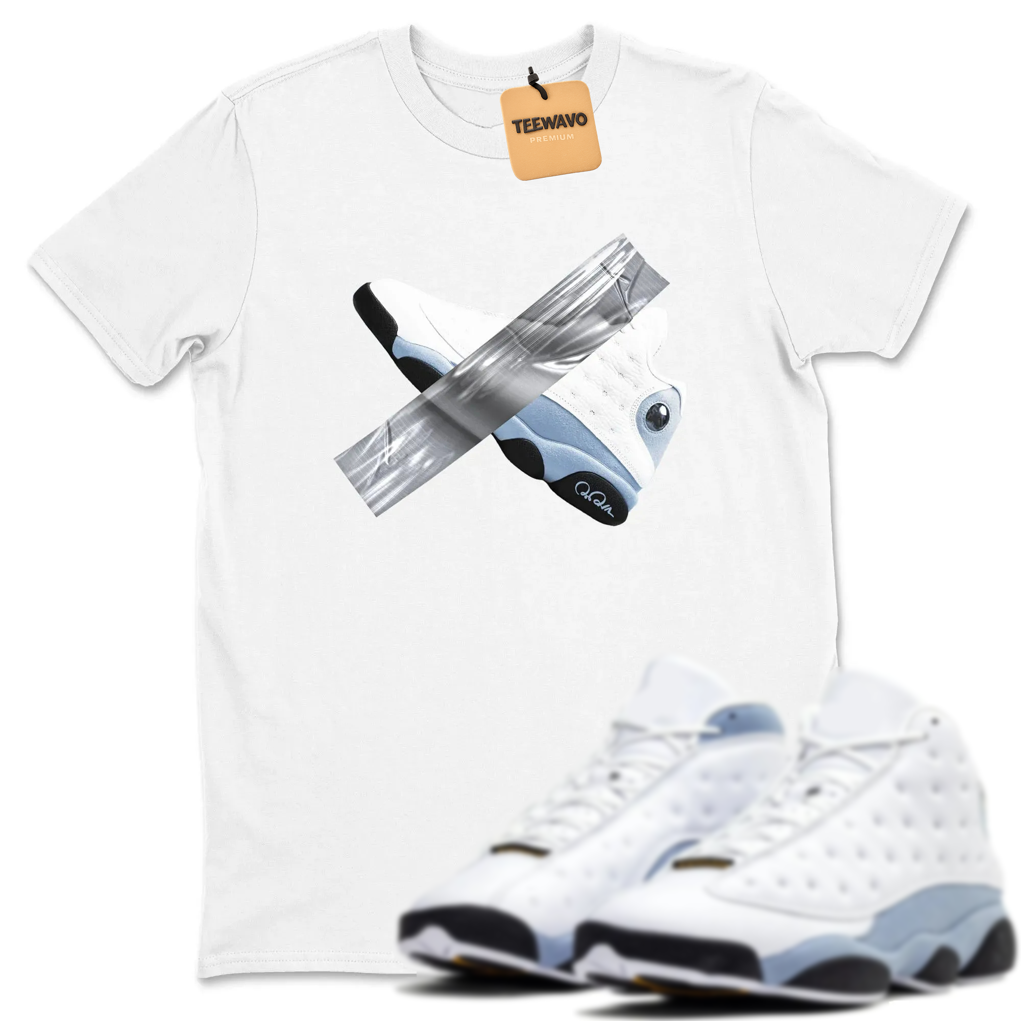 Duct Tape TEEWAVO  Sneaker Tees - AJ 13 Blue Grey