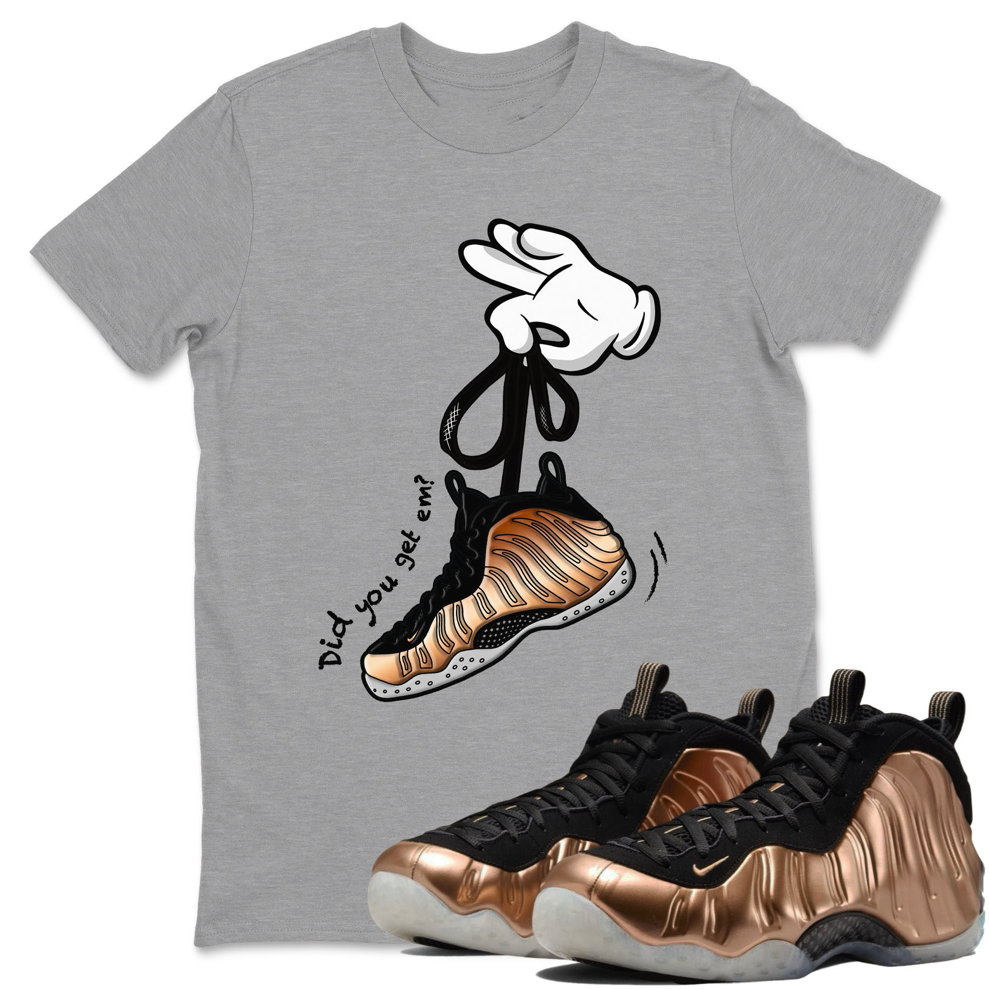 Cartoon Hands Sneaker Tees - Air Foamposite One Metallic Copper