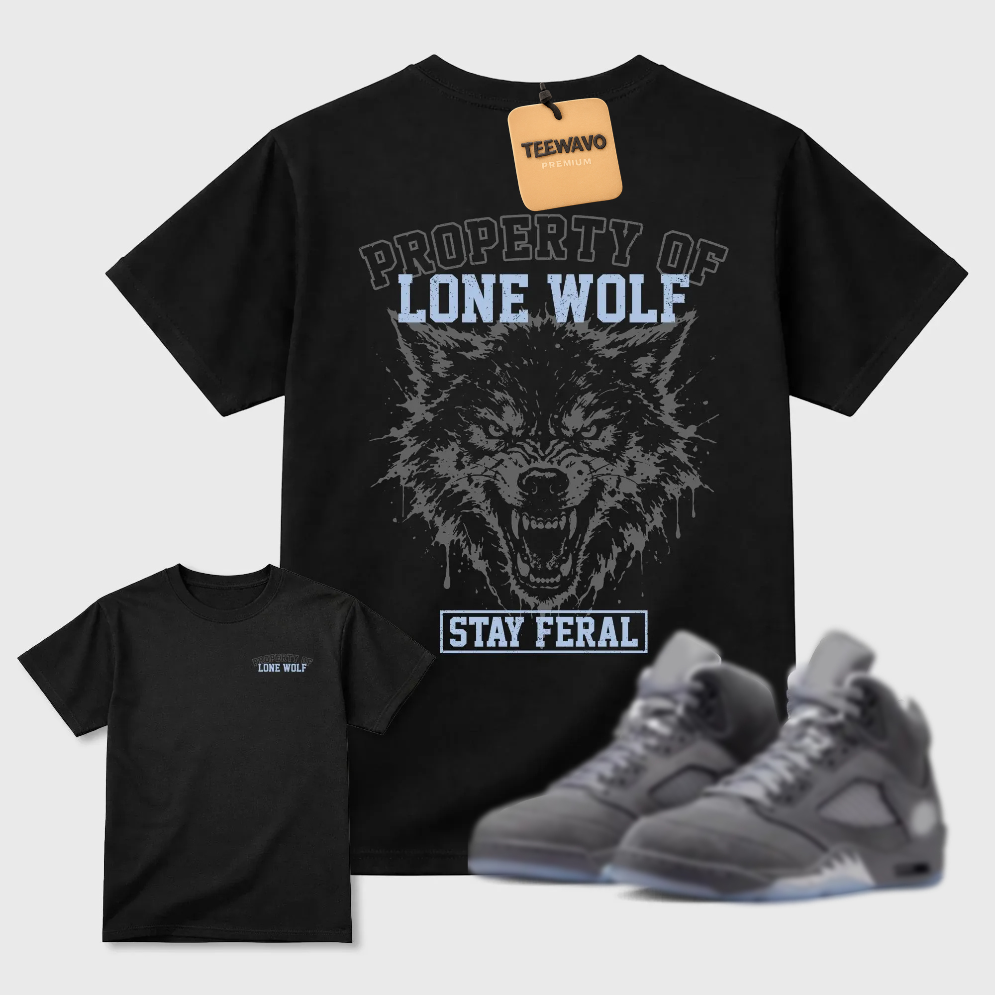 Property of Lone Wolf TEEWAVO Sneaker Tees - AJ 5 Wolf Grey